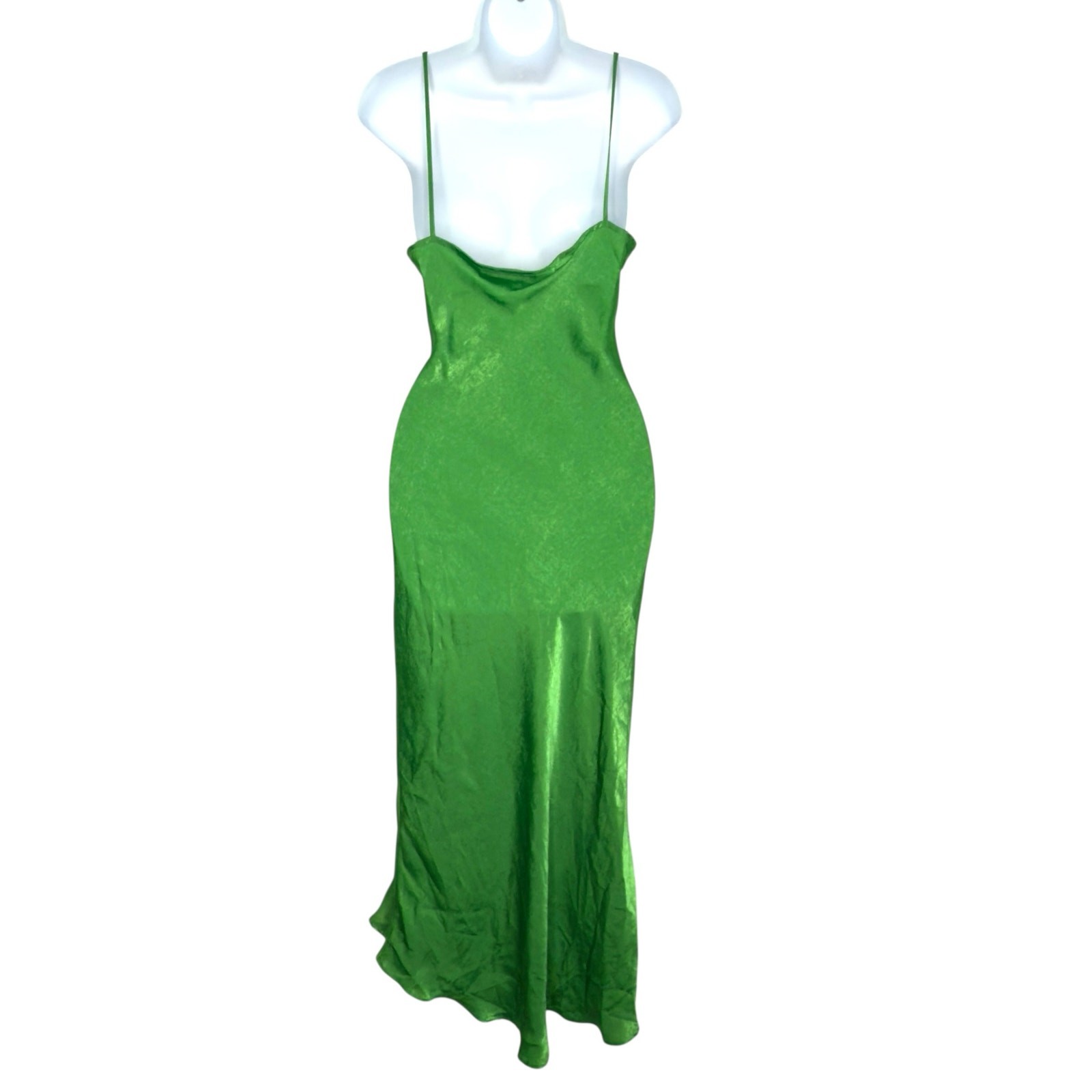 Zara XS Womens Button Slip Dress Bright Kelly Green Midi Slit Cocktail Party