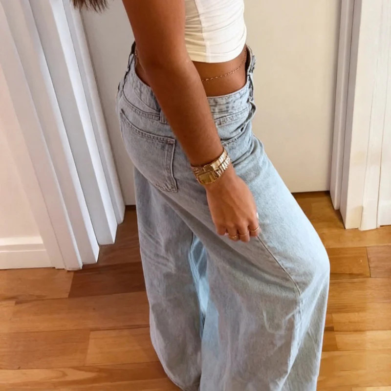 Minimalist Basic Washed DistressedLoose-fitting Straight-leg Pants