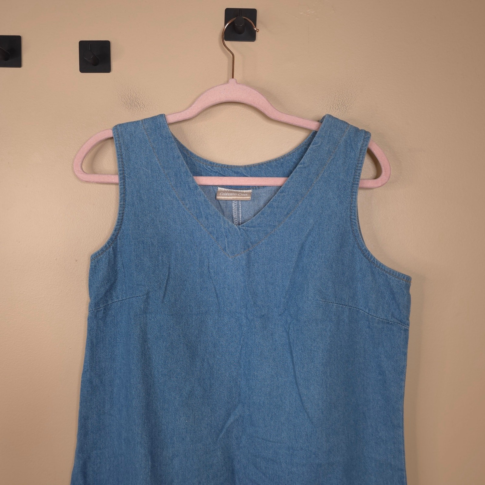 Vintage Coldwater Creek Sleeveless Shift Chambray Mini Dress Light Wash Size S