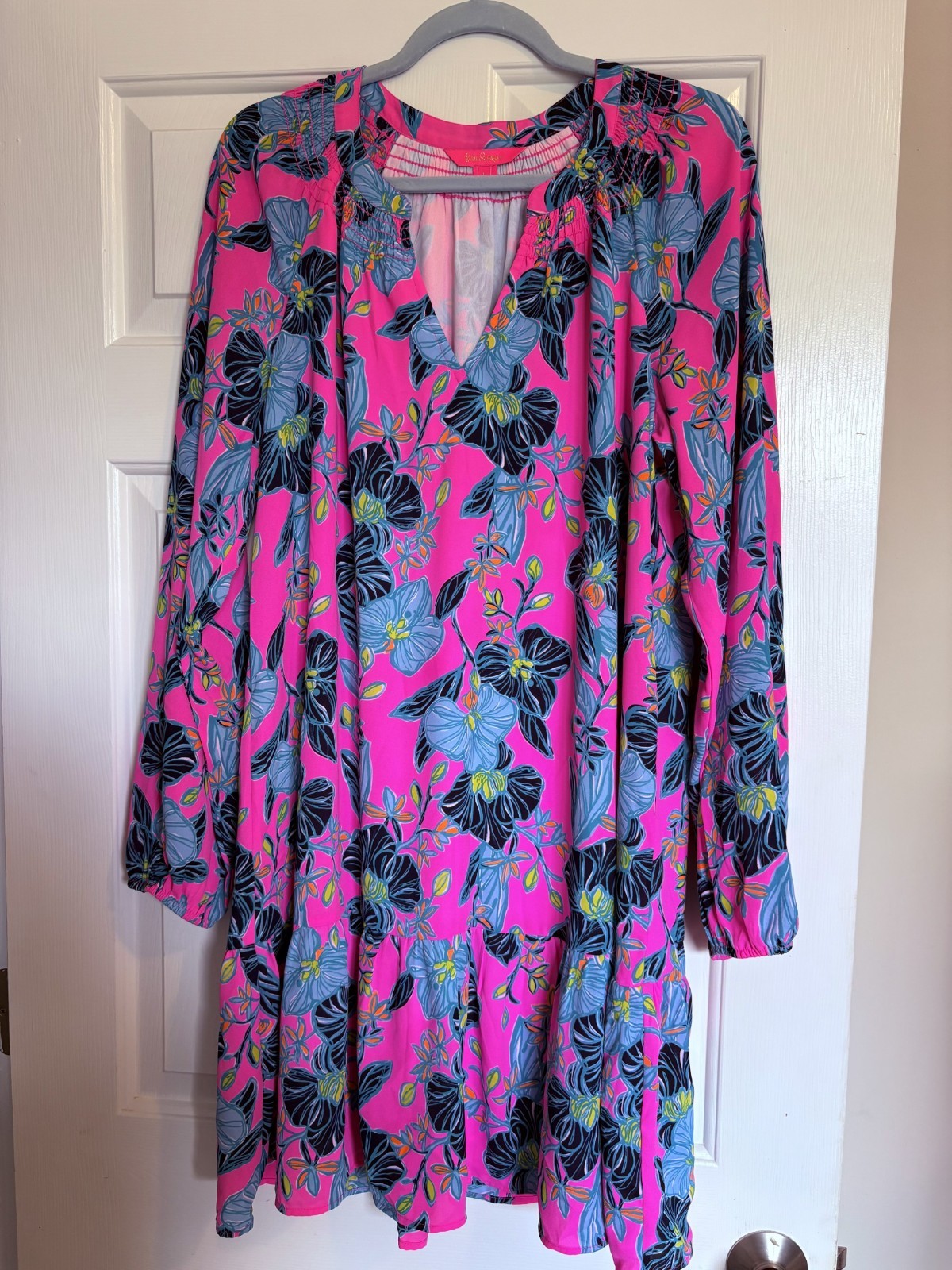 Lilly Pulitzer Lucee Dress Women Small Long Sleeve Pink Isle Blooming For You