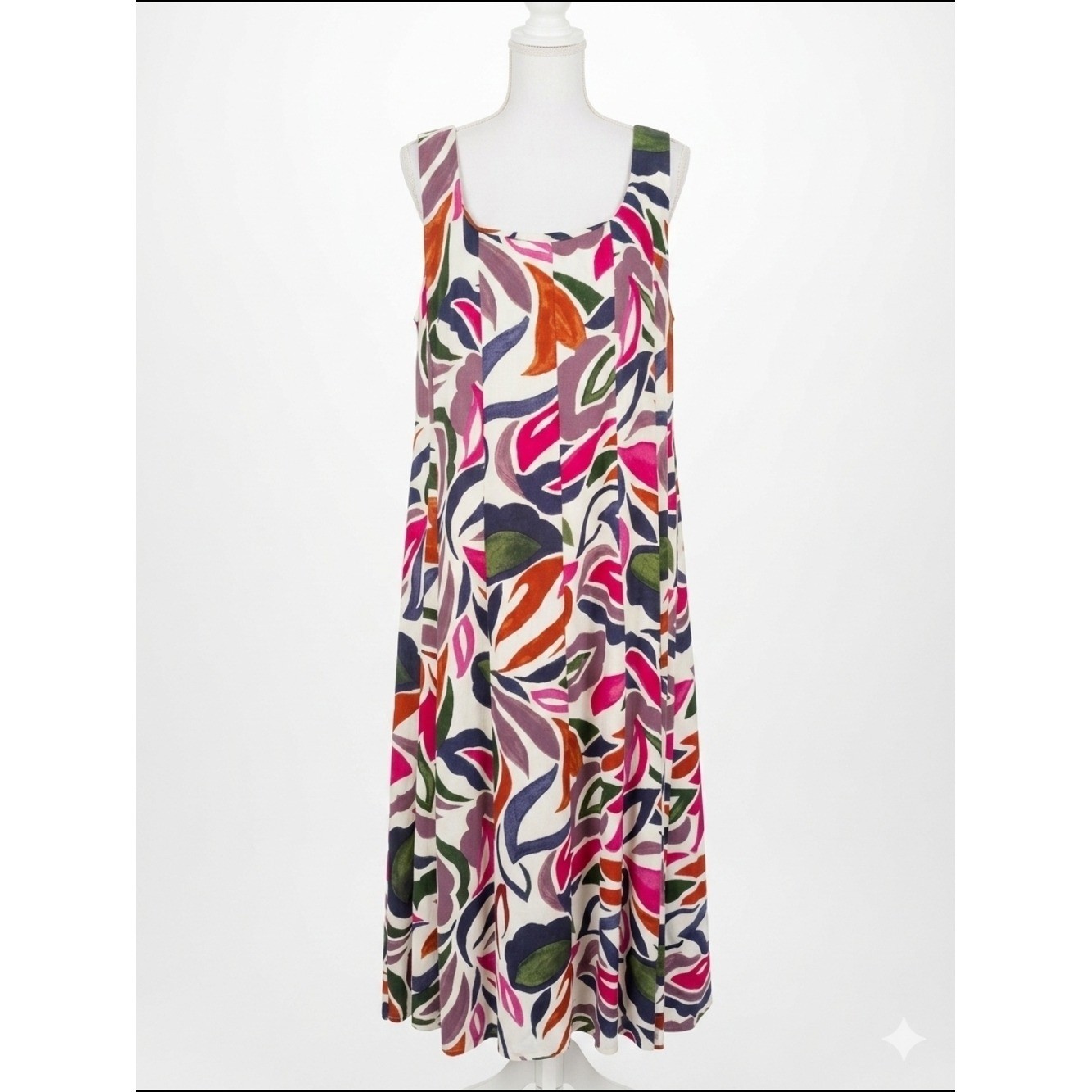 Colorful Abstract Leaf Print Sleeveless Sundress