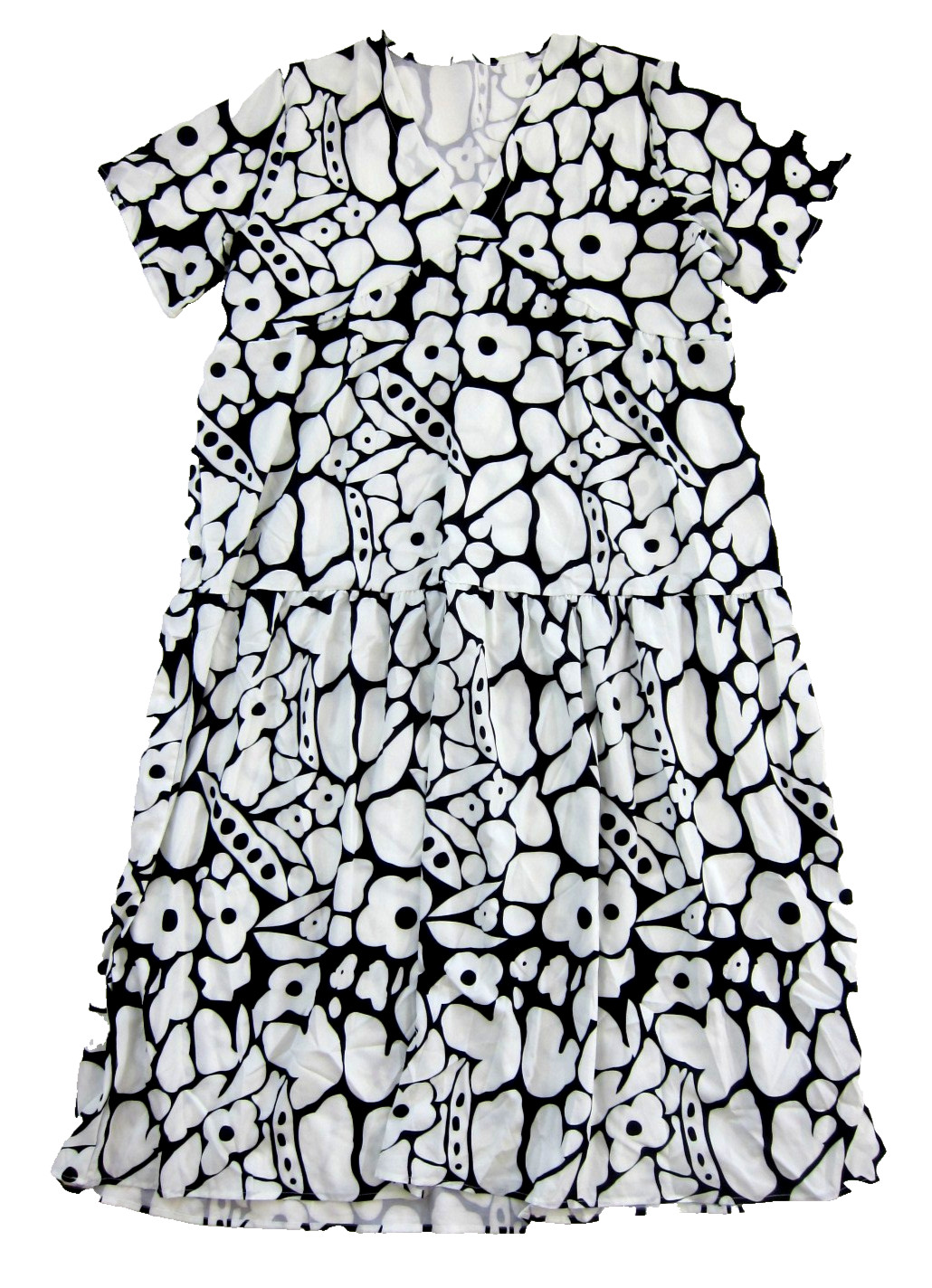 NWT Chartou Black White Floral V-Neck Short Sleeve Long Maxi Smock Dress XXL