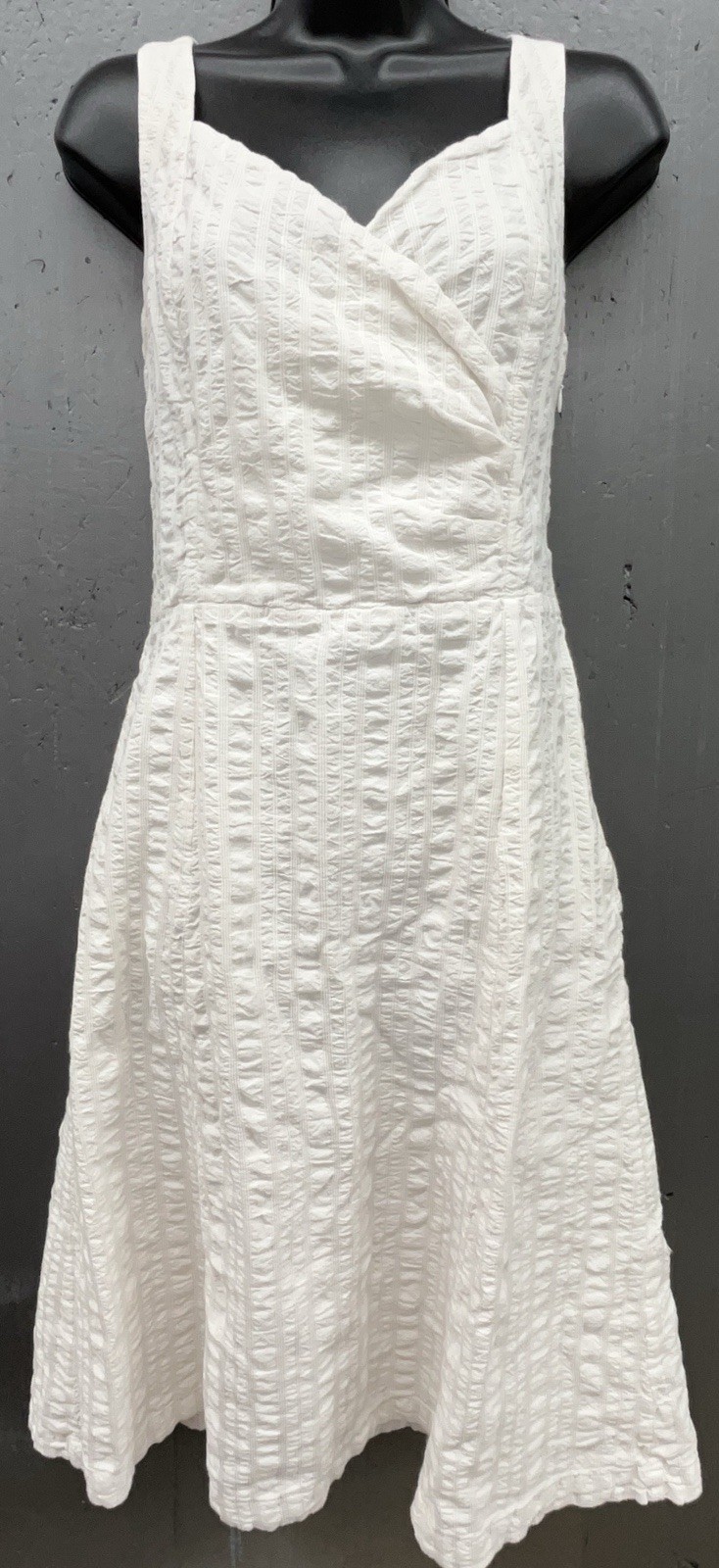 Lands End Dress 6 White Textured Midi Cotton Coastal Preppy Beach Cottage
