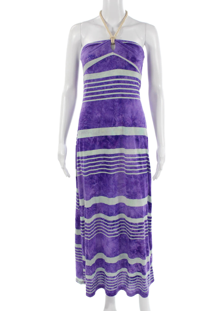 Vintage Havana Women Maxi Sundress Purple Striped Drawstring Mid-Calf Size S