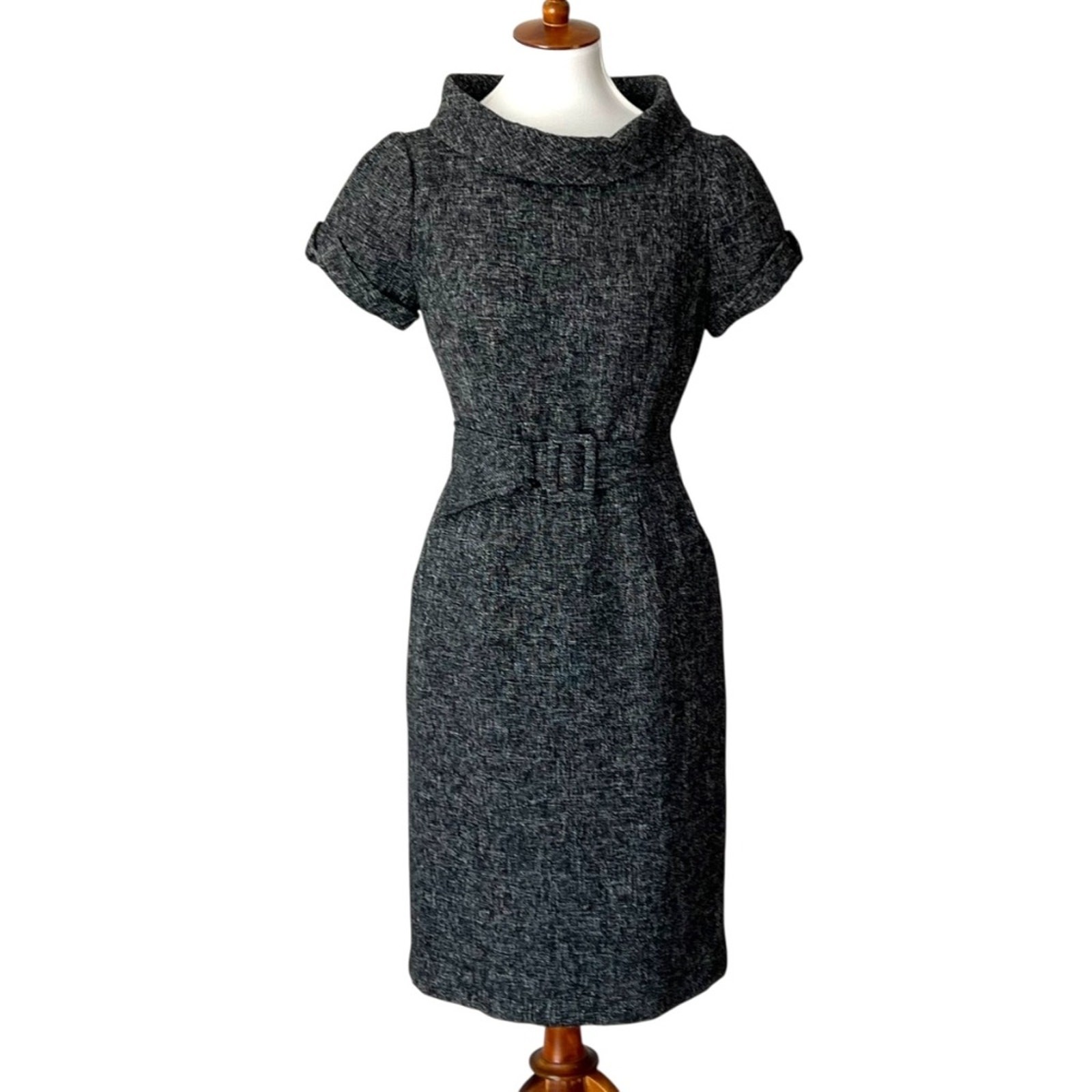 Vintage Dress Small Minimalist Retro 8 Classic 60s Wool Blend Quiet Luxury Fall