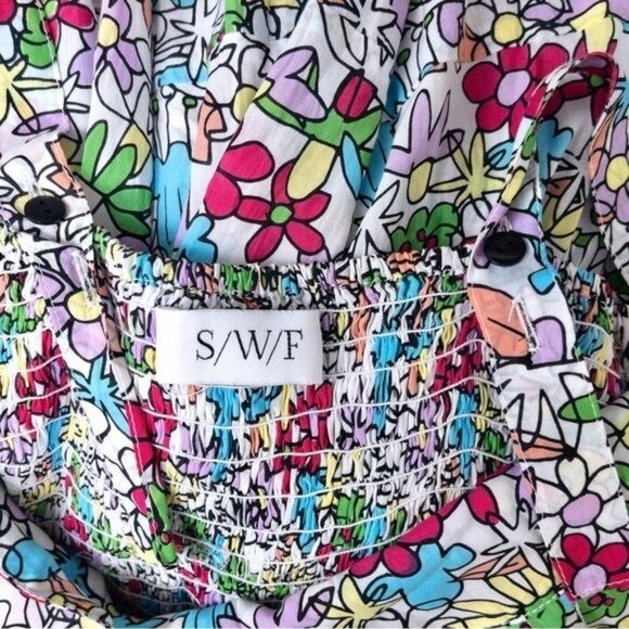 S/W/F Apron Maxi Dress S Lush Floss Multicolor Floral Square Neck Boho Tropical