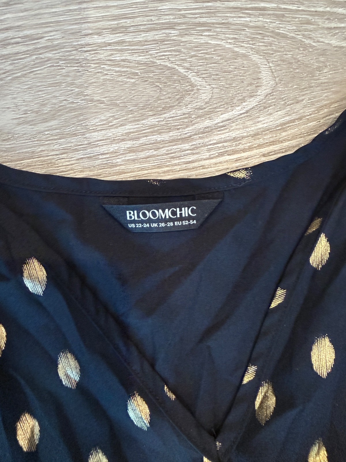 BloomChic Black Gold Polka Dot V-Neck Midi Dress Plus Size 22-24 w/ Pockets!