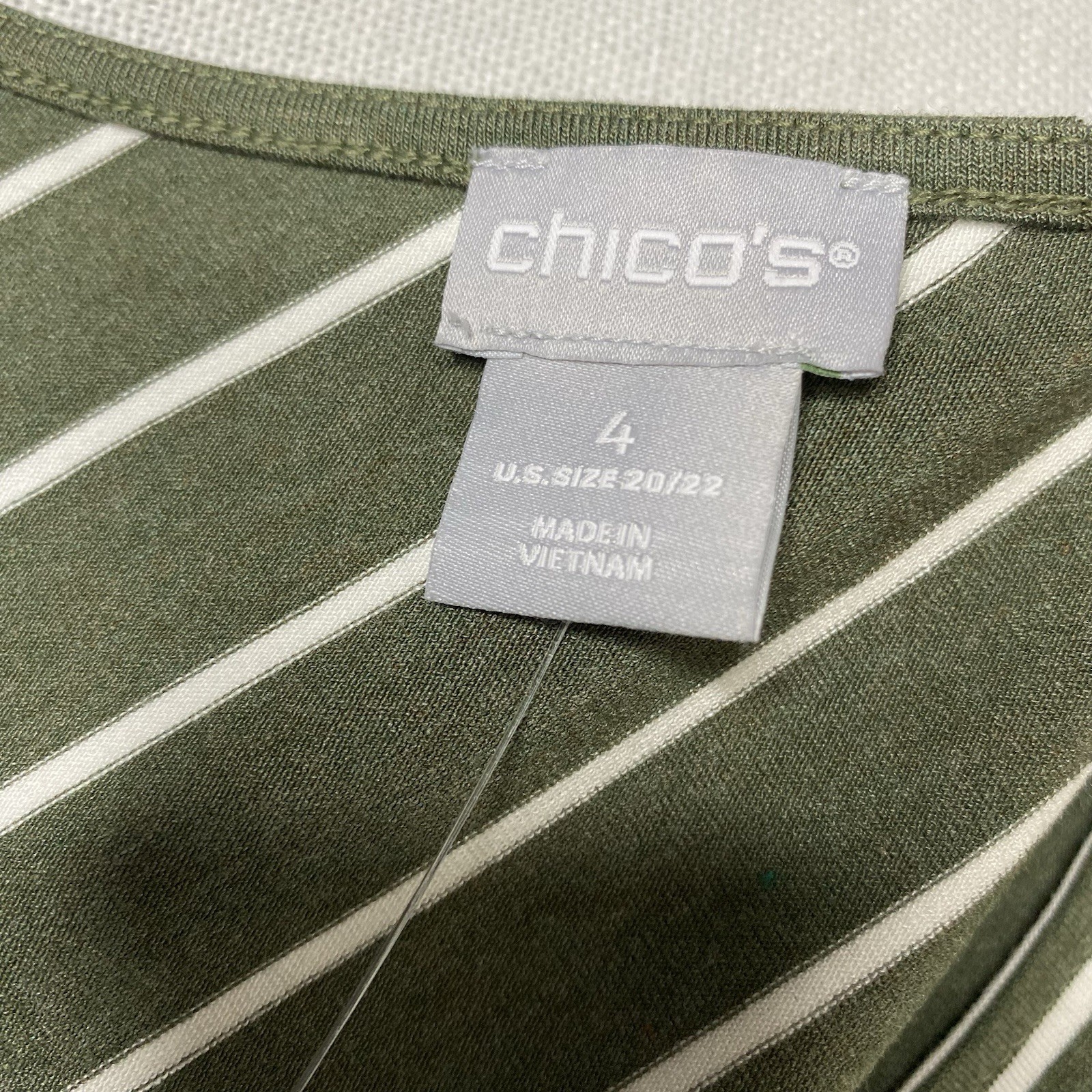 Chico’s Spliced Striped A Line Stretch Dress Sage Green White Size 4 U.S 20/22