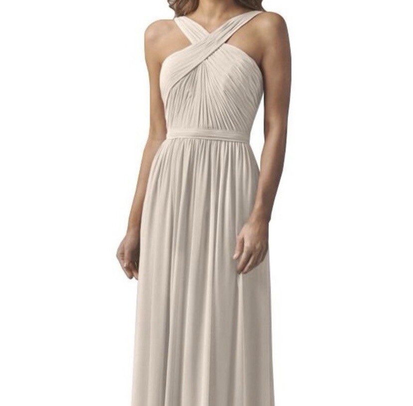 Watters & Watters Micah Dress Crinkle Chiffon Halter French Vanilla Sz 4 NWT