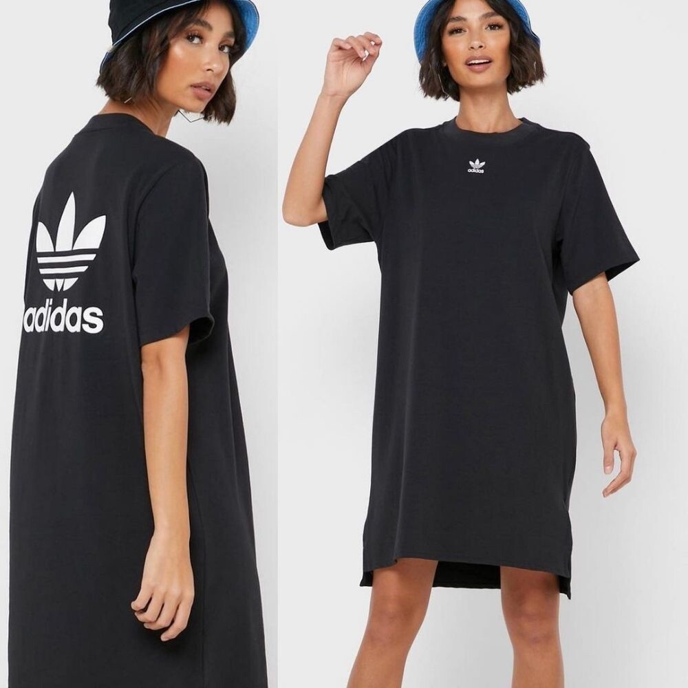 NEW Adidas Originals Women’s Trefoil Dress Black DV2607 casual loose oversize