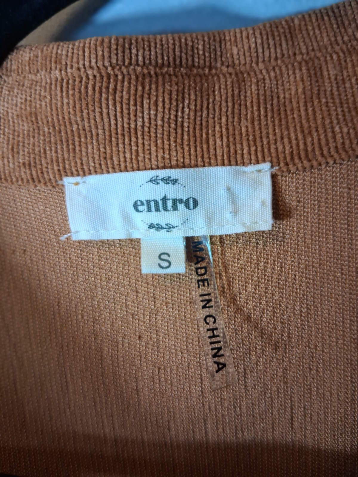 Entro Brown Solid Corduroy Collared Button Front Shirt Dress Pockets Size S