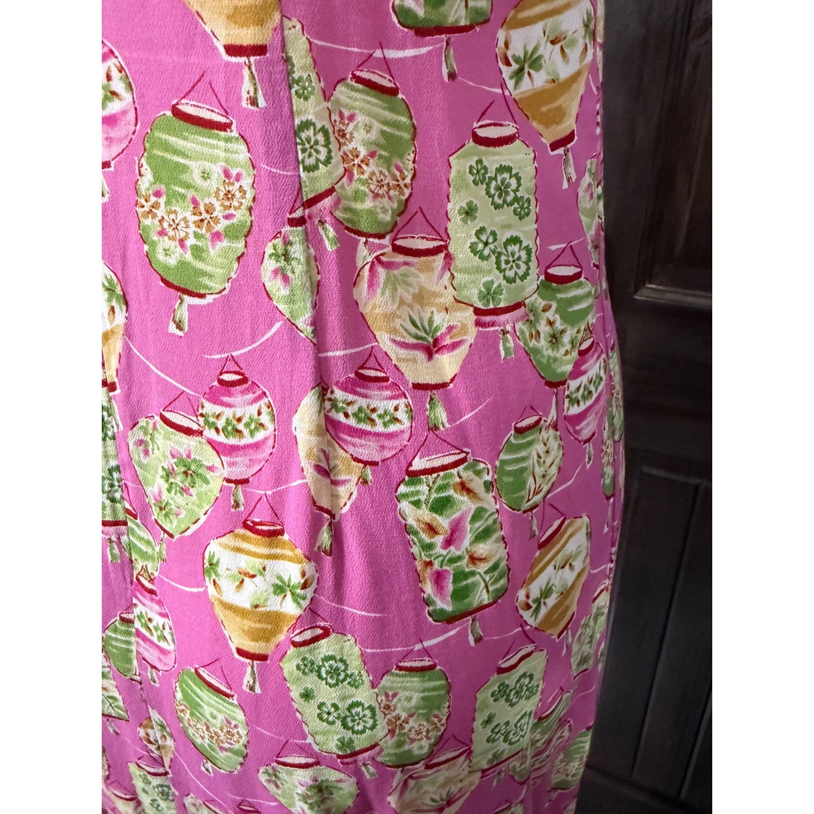 Boston Proper Pink Chinese Lantern Print Rayon Tie Front Sheath Dress Size 8