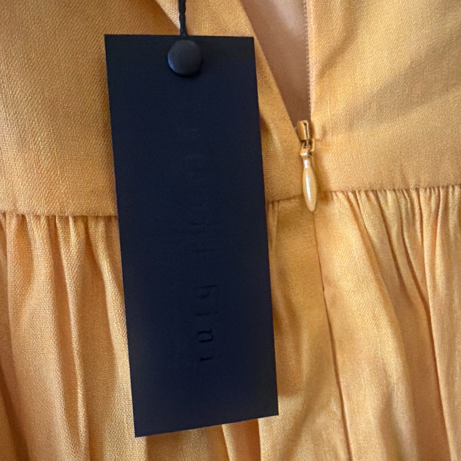 By Gianni Bini Mustard Color Short Sleeve Linen Dress With Bubble Hem