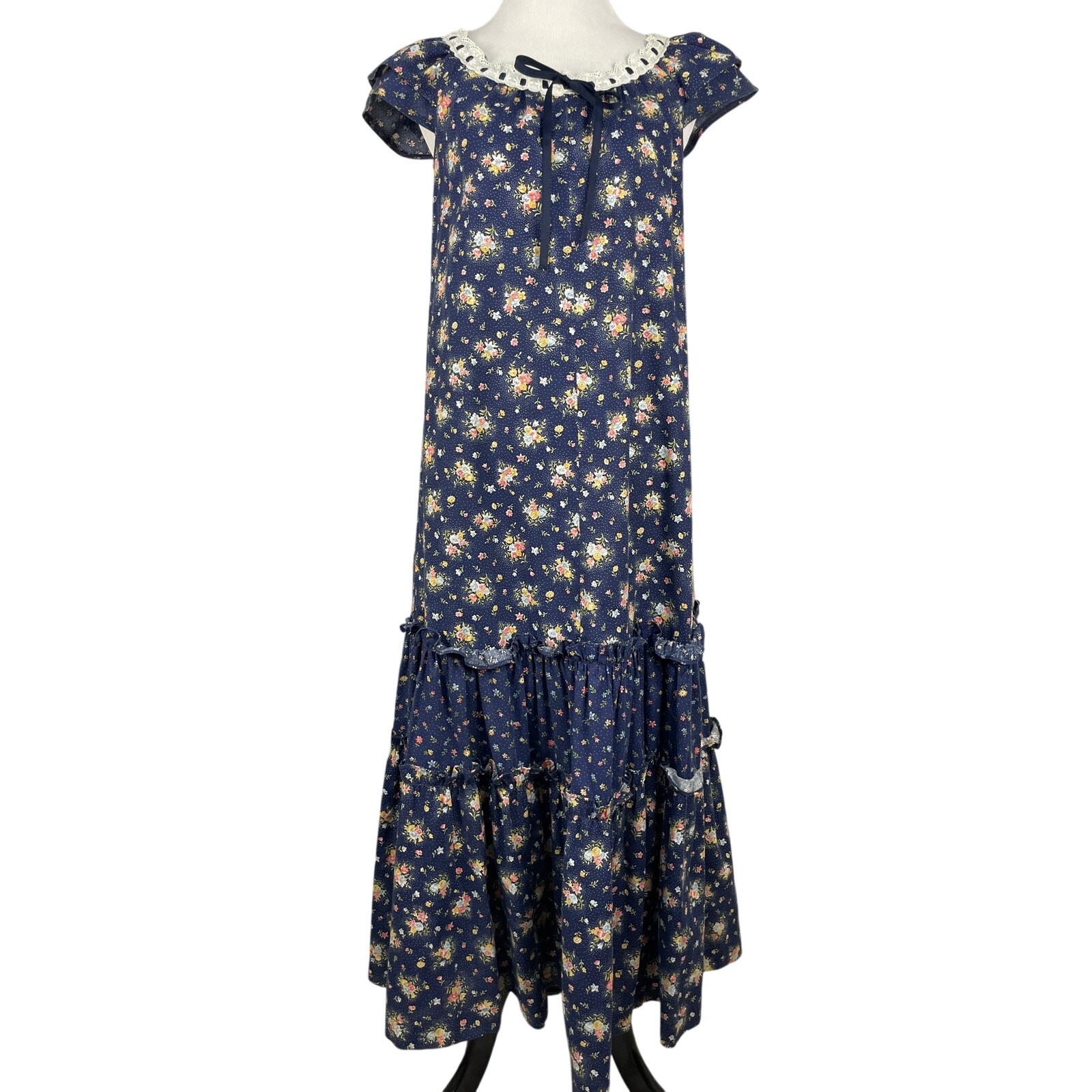 Mako Hawaii Womens Hawaiian Muumuu Dress 3 Blue Ditsy Floral Cottagecore Boho