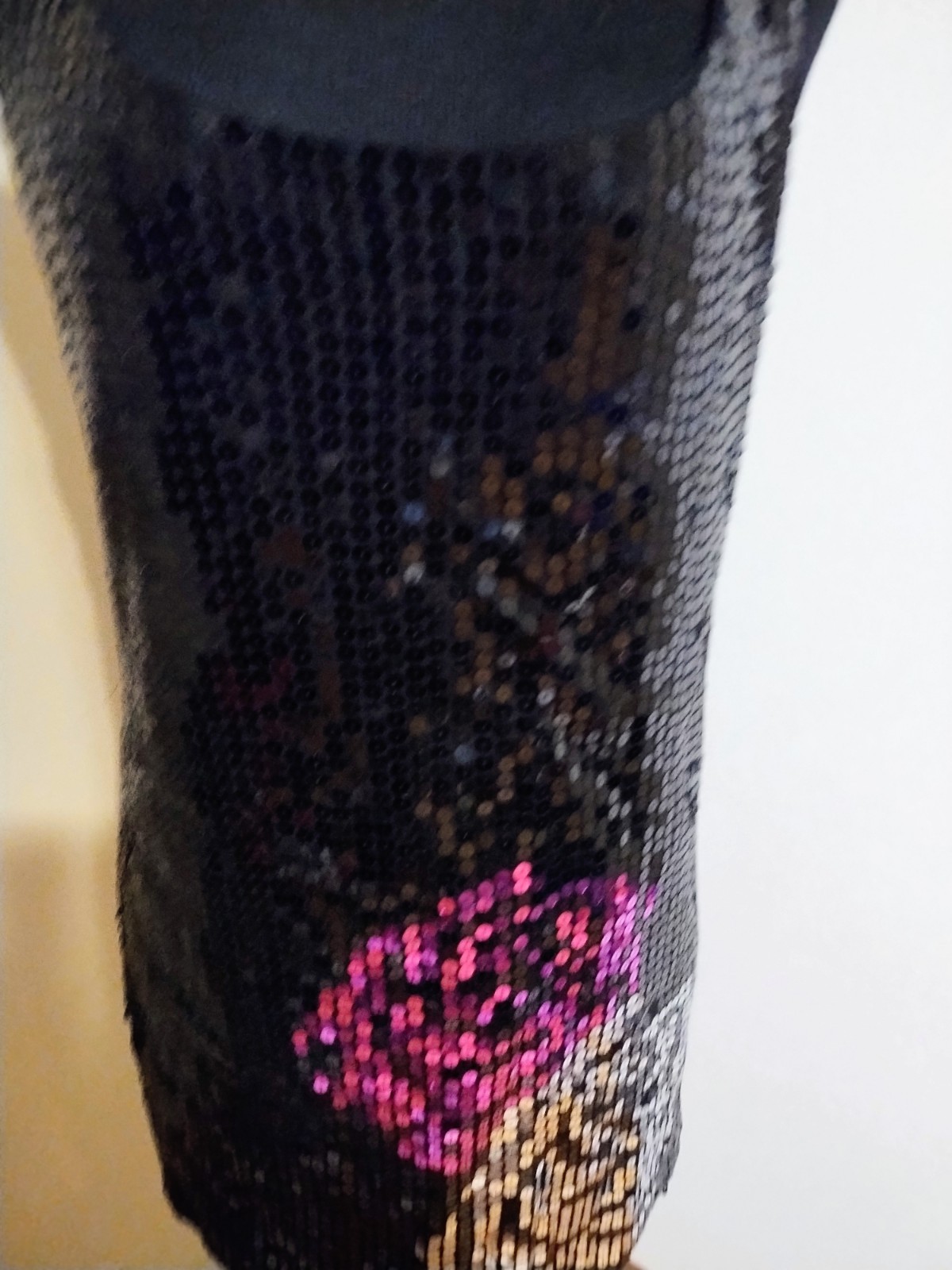 Party Evening Black, Pink and Silver Sequins Cocktail Mini Dress Women’s Sz L