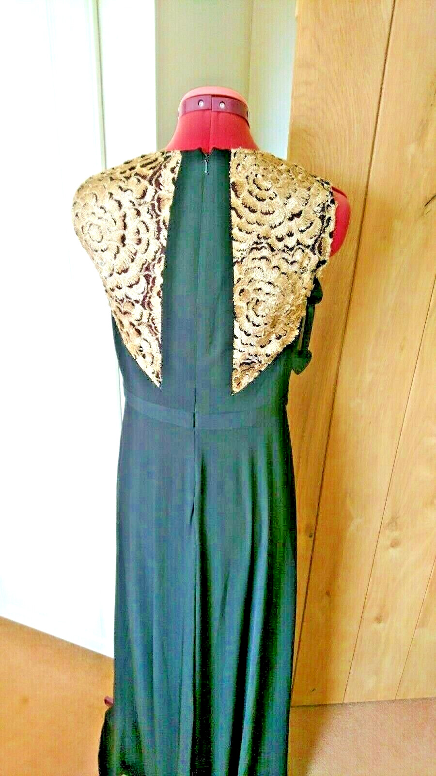 BNWT-BIBA BLOOMSBURY LONG ELEGANT EVENING DRESS-GOLD LACE PANELS-UK 8-£169