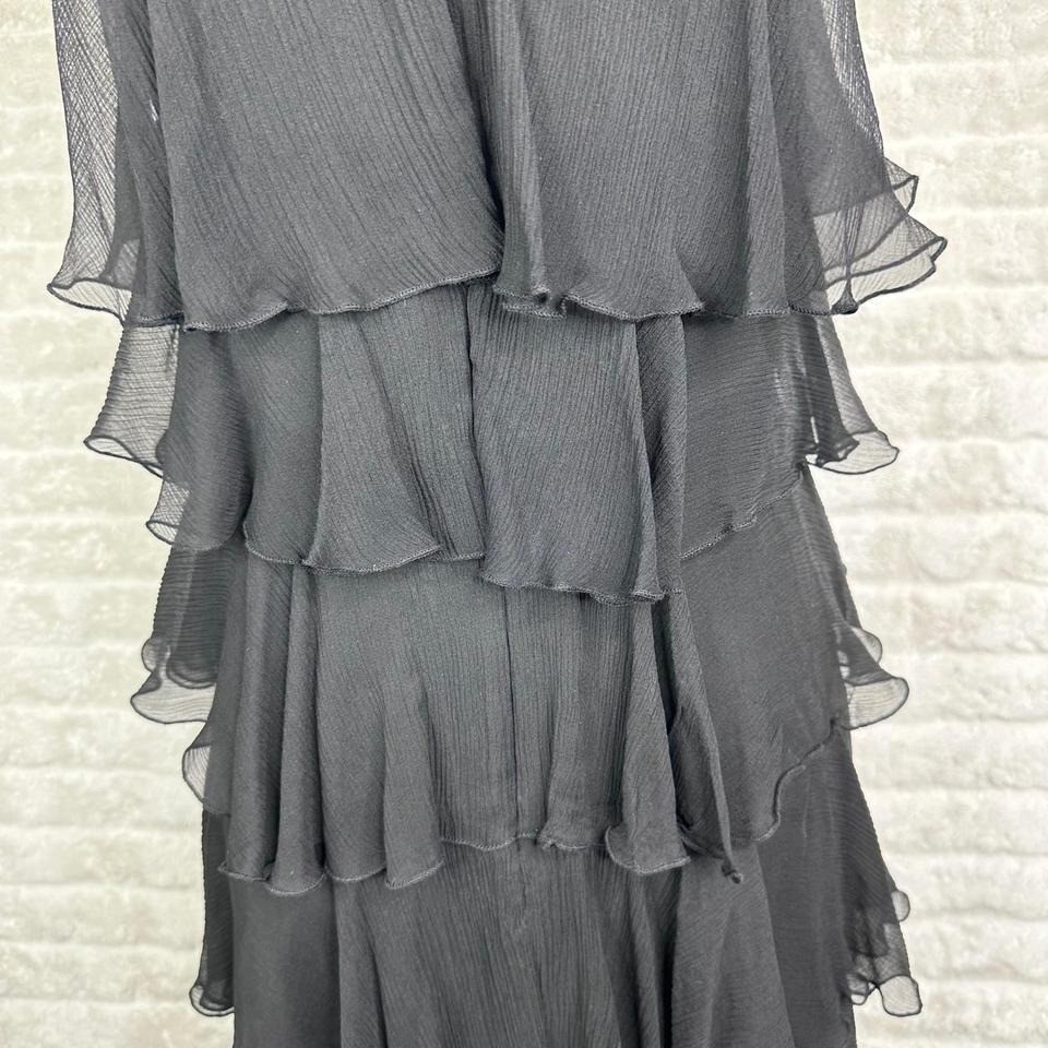 BCBGMAXAZRIA Black Beaded Halter Tiered Ruffle Silk Chiffon Cocktail Dress XS
