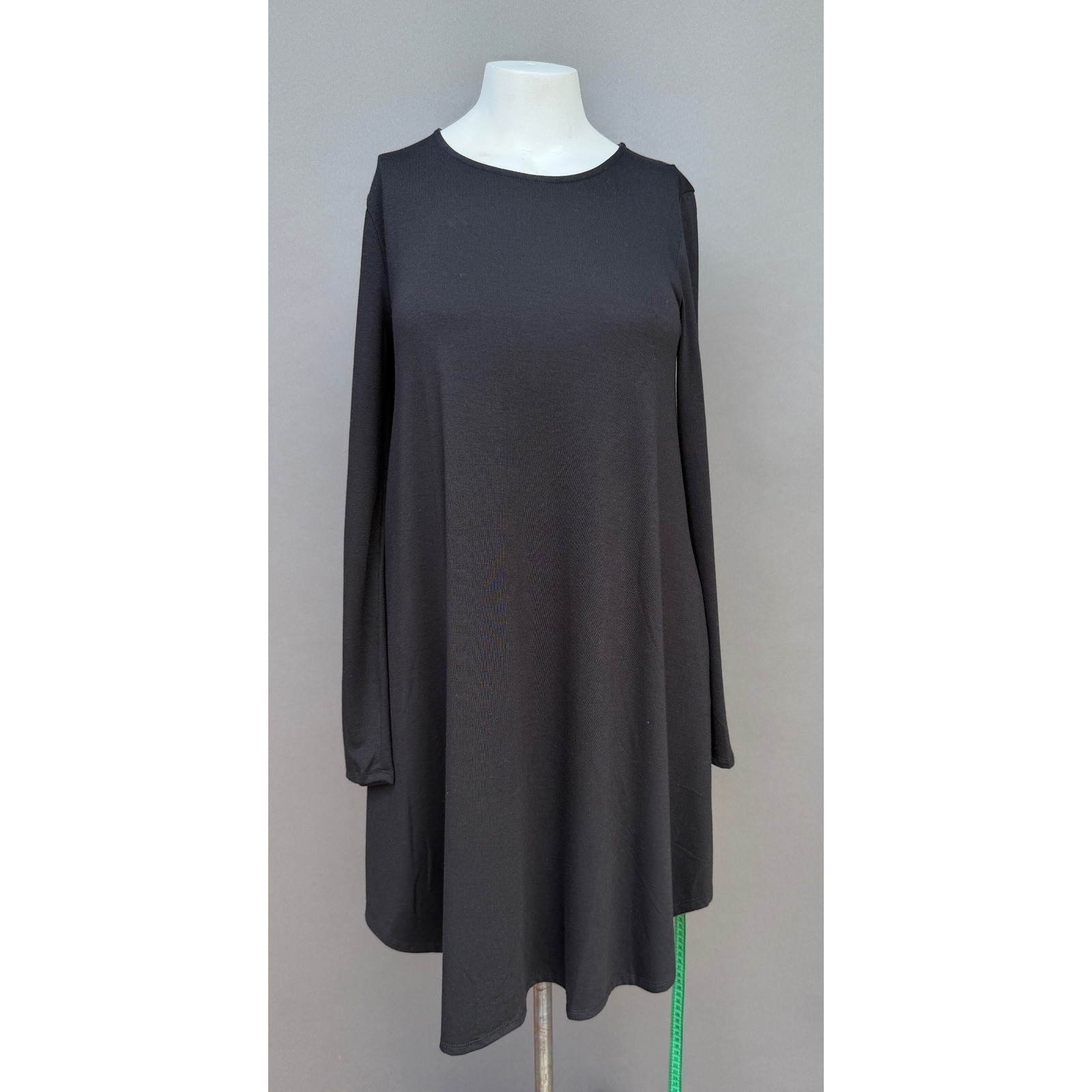 Zenana Premium Black Long Sleeve Tunic Dress Large Pockets Swing Minimalist Goth