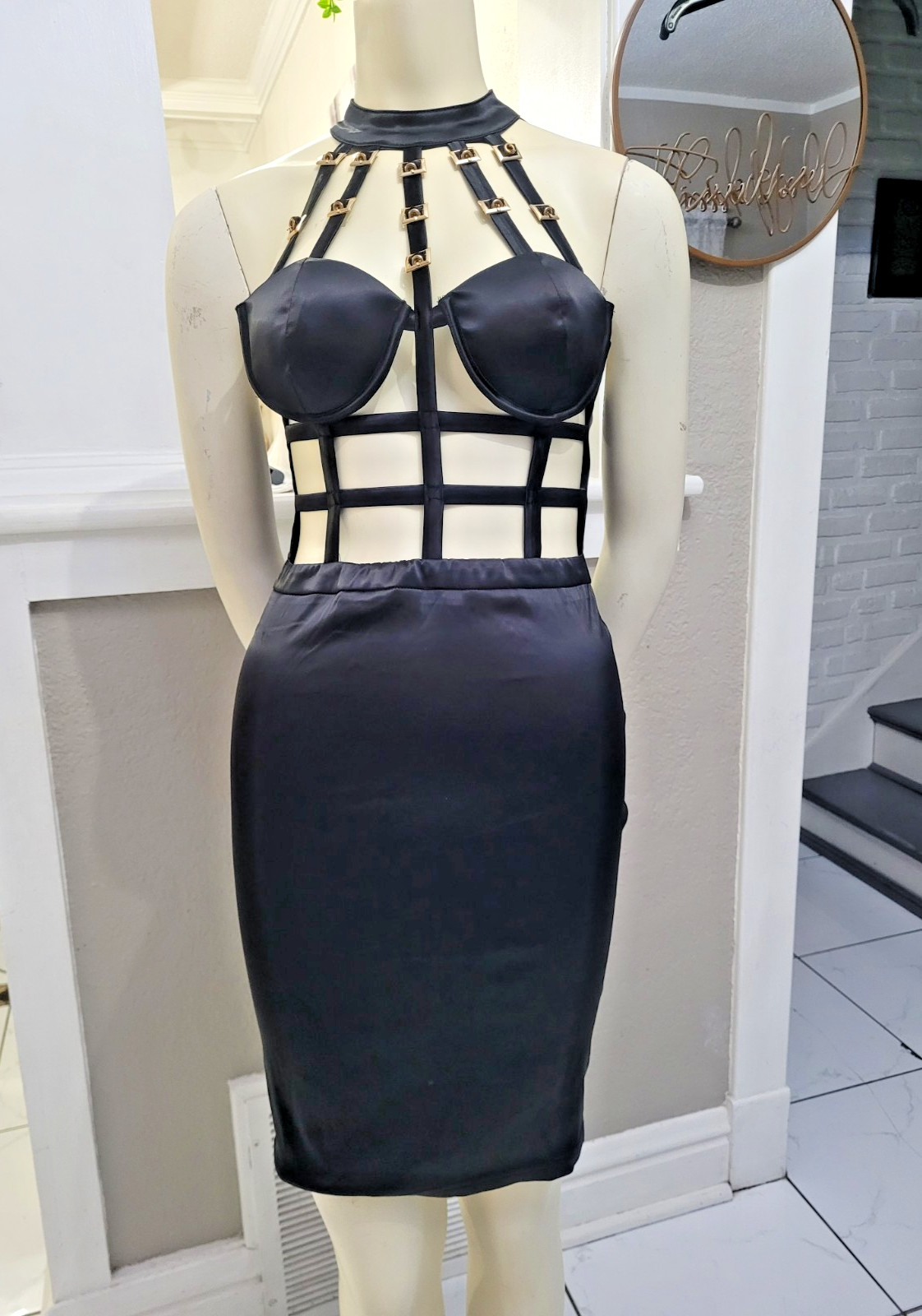 Caged Buckle Mini Dress – Black by Hera collection Size M