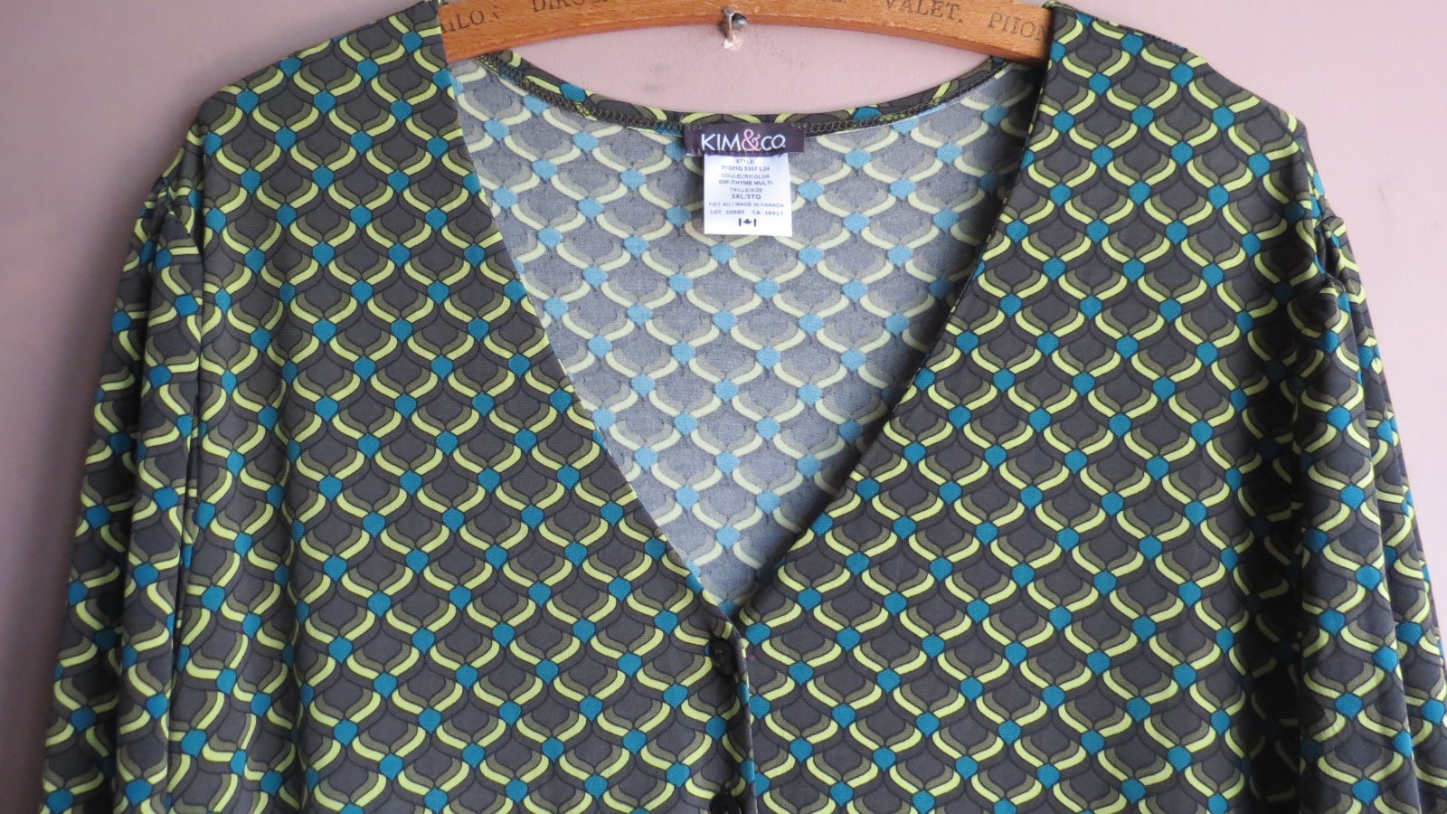 New Kim & Co Brazil Jersey Button Dress Sz 3XL Thyme Multi