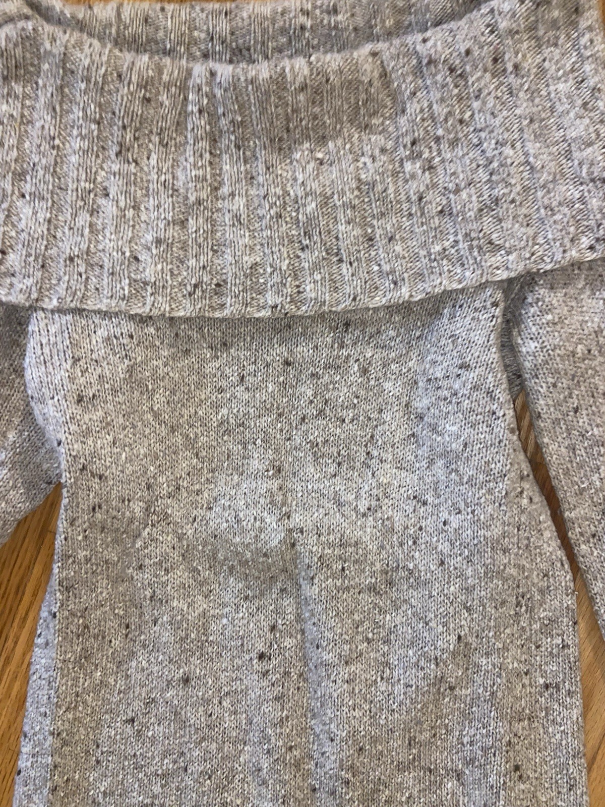GAP Beige Solid Off Shoulder Ribbed Knit Sweater Dress Long Sleeve Size S