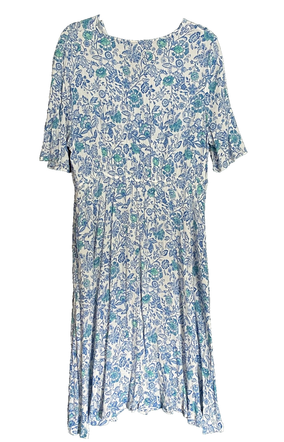 Per Una Size 16 Regular White Blue Print Short Sleeve Summer 44″ Midi DRES