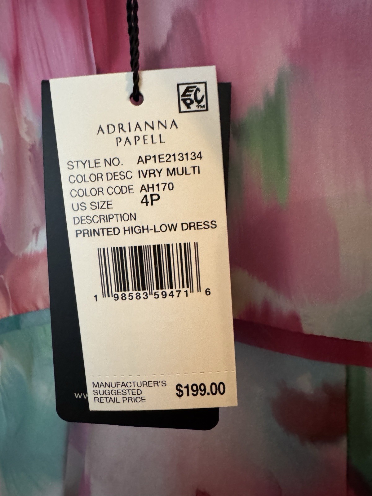 Adrianna Papell One Shoulder Floral Hi-Low Chiffon Dress 4P Multicolor