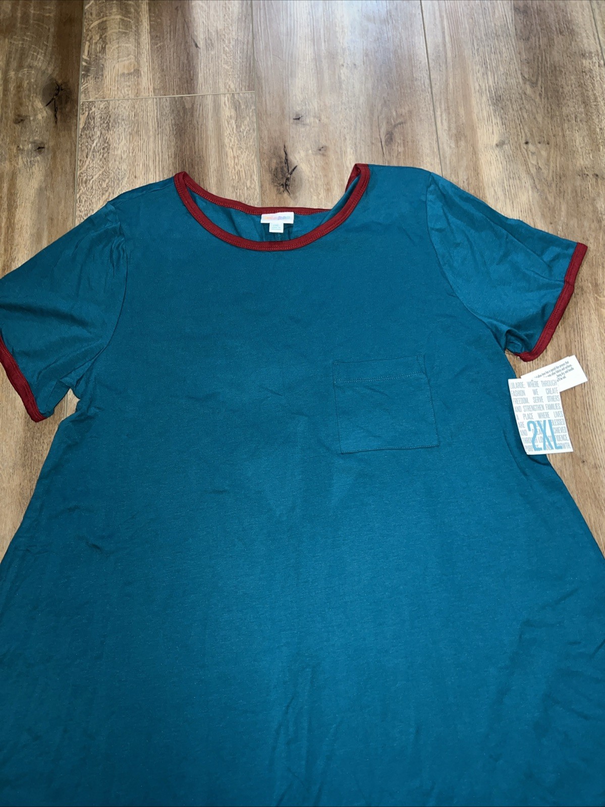 LuLaRoe Carly Dress Solid Blue/Green Red Trim Vintage 2XL 22/24 20/22 Pocket ❤️