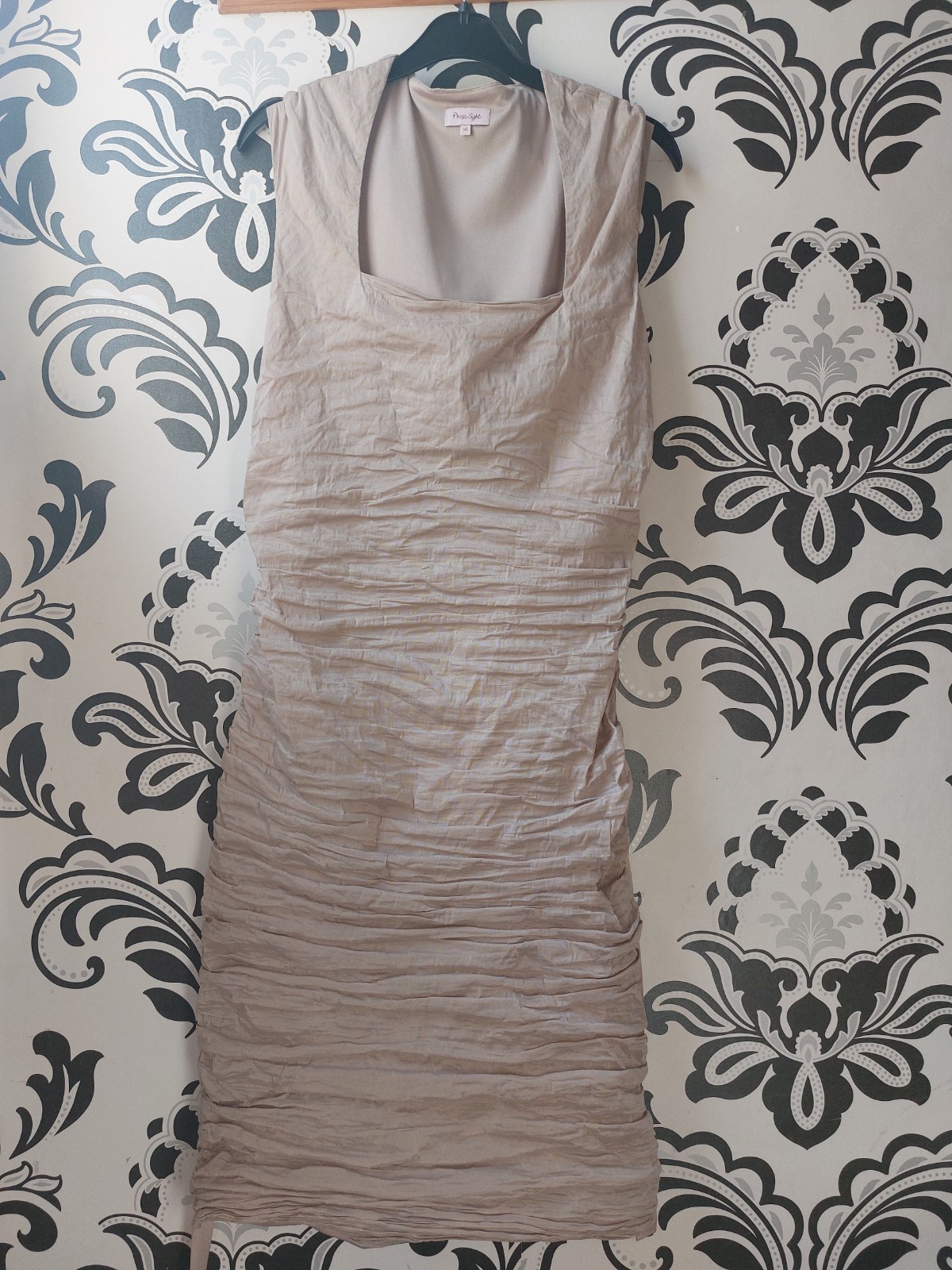 Phase Eight Chamagne Rusched Midi Dress. Size 16 with Attached Belt. VGC