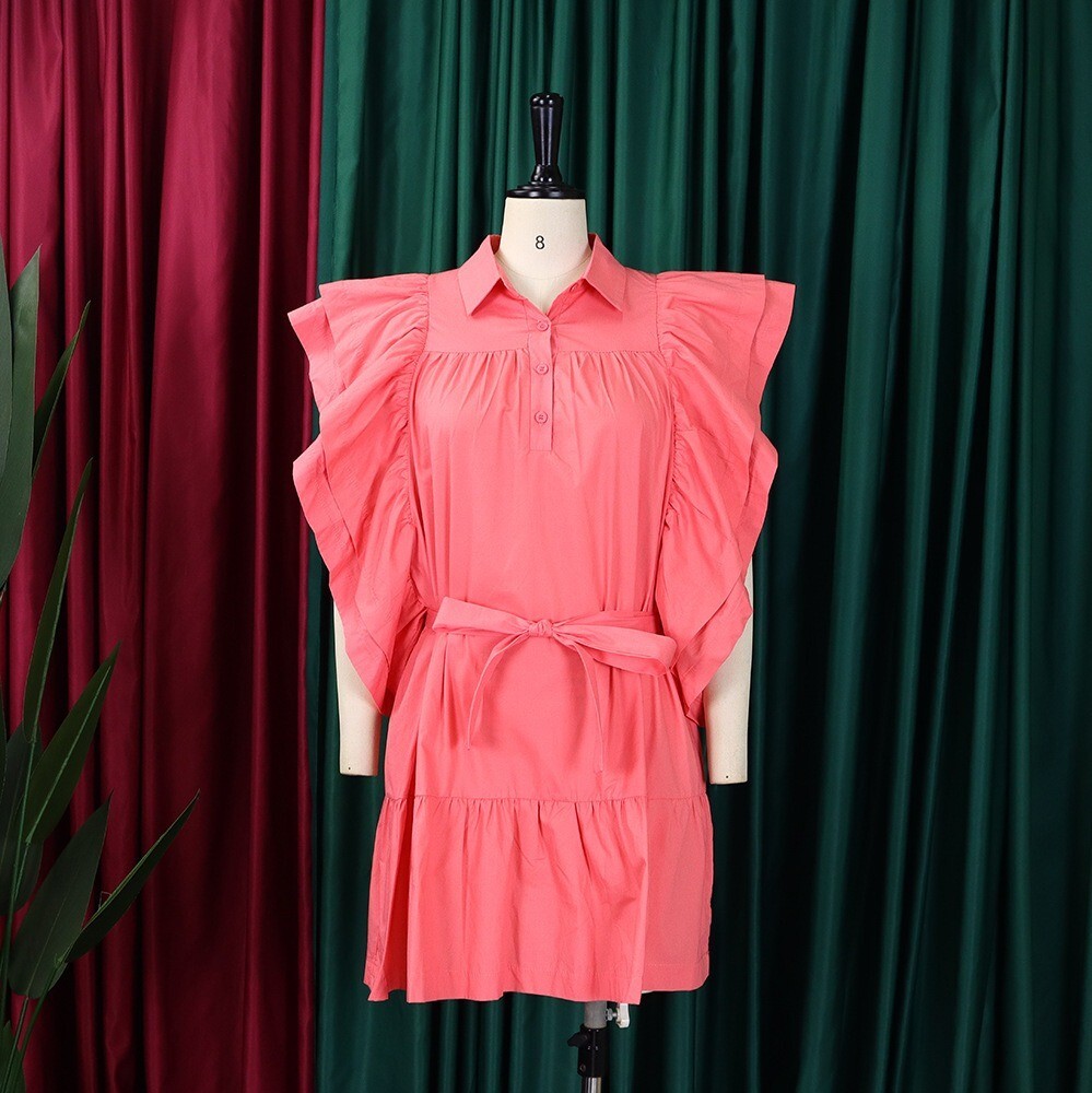 Womens Summer V Neck Ruffle Cap Shift Mini Sundress T-Shirt Dress Casual Dresses