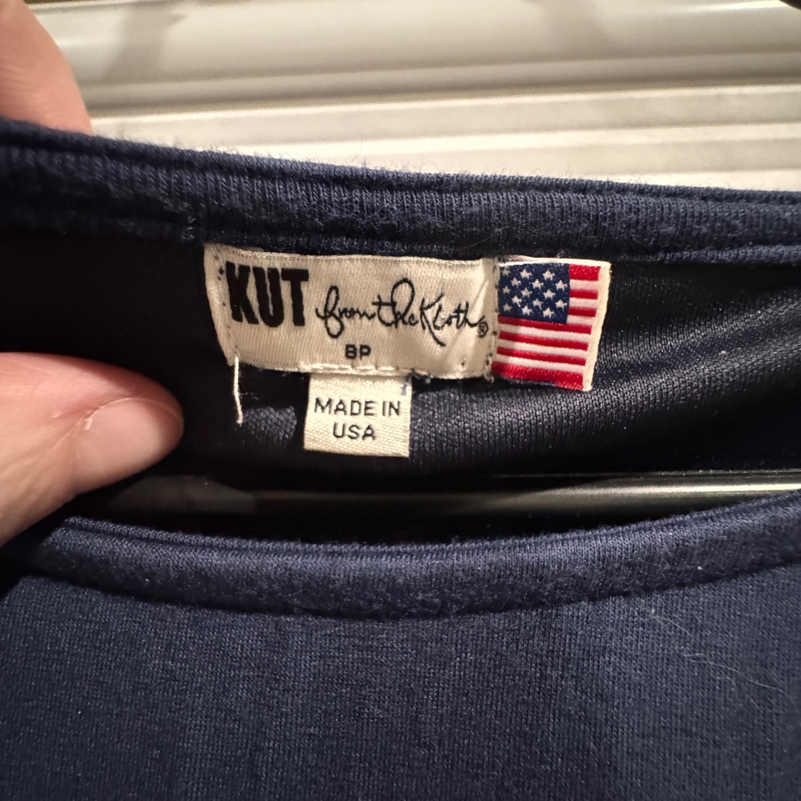 KUT from the Kloth Drape Front Sheath Mollee Size 8P Navy Blue Stretch Old Money