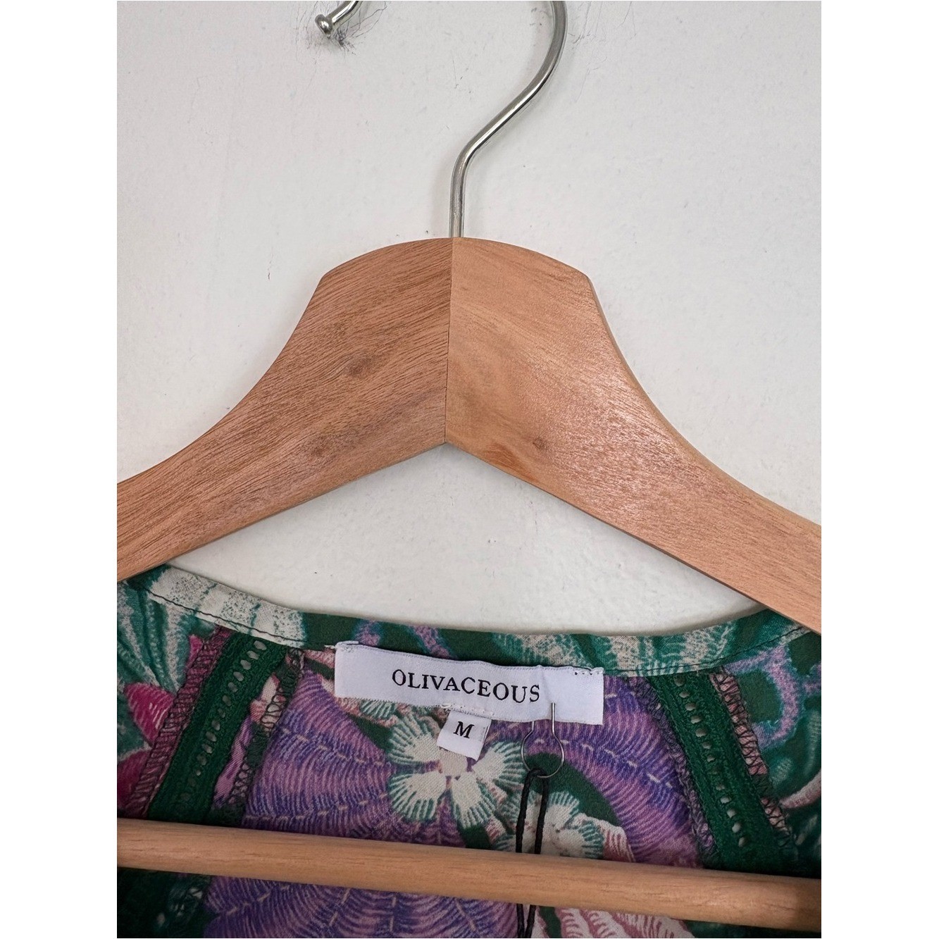 Olivaceous || Floral Maxi Dress Cotton Ladder Stitch Tie Green Purple M NWT
