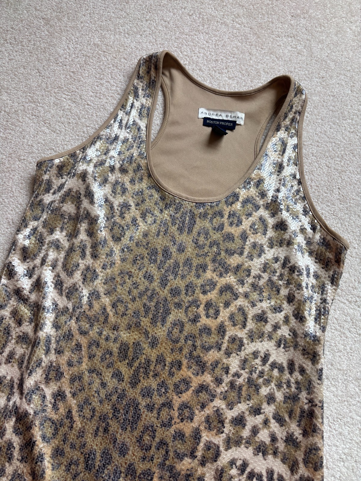 Andrea Behar Boston Proper Leopard Sequin Sleeveless Mini Dress Womens 12