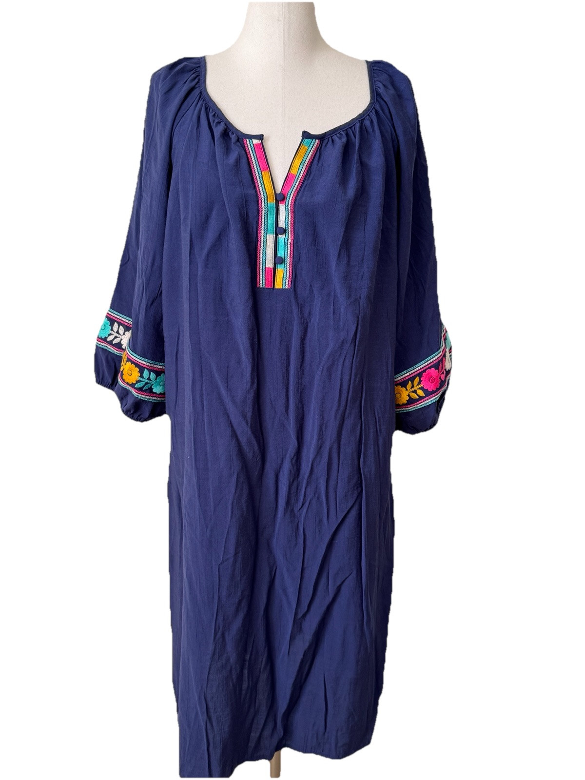 PIONEER WOMAN Plus 2X DRESS Blue PEASANT Dress Embroidered Embellished