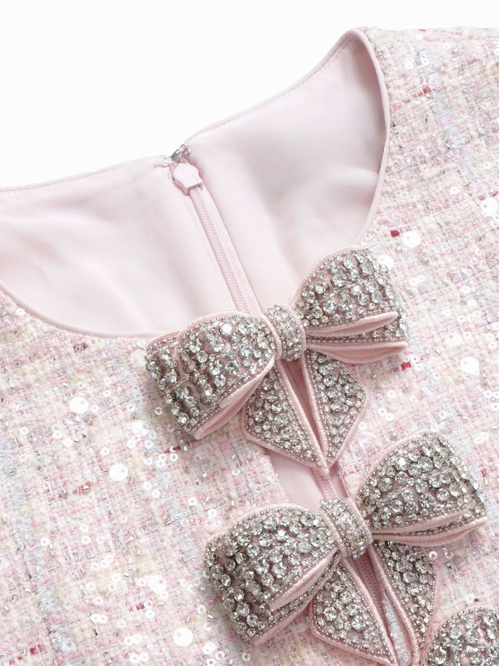 Self-Portrait Pink Rhinestone bowknot Sequin Tweed Sleeveless Dresses