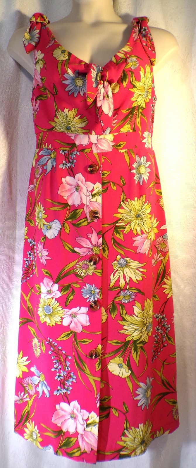 June & Hudson Pink Yellow Blue Floral Sleeveless Midi Dress Size XL