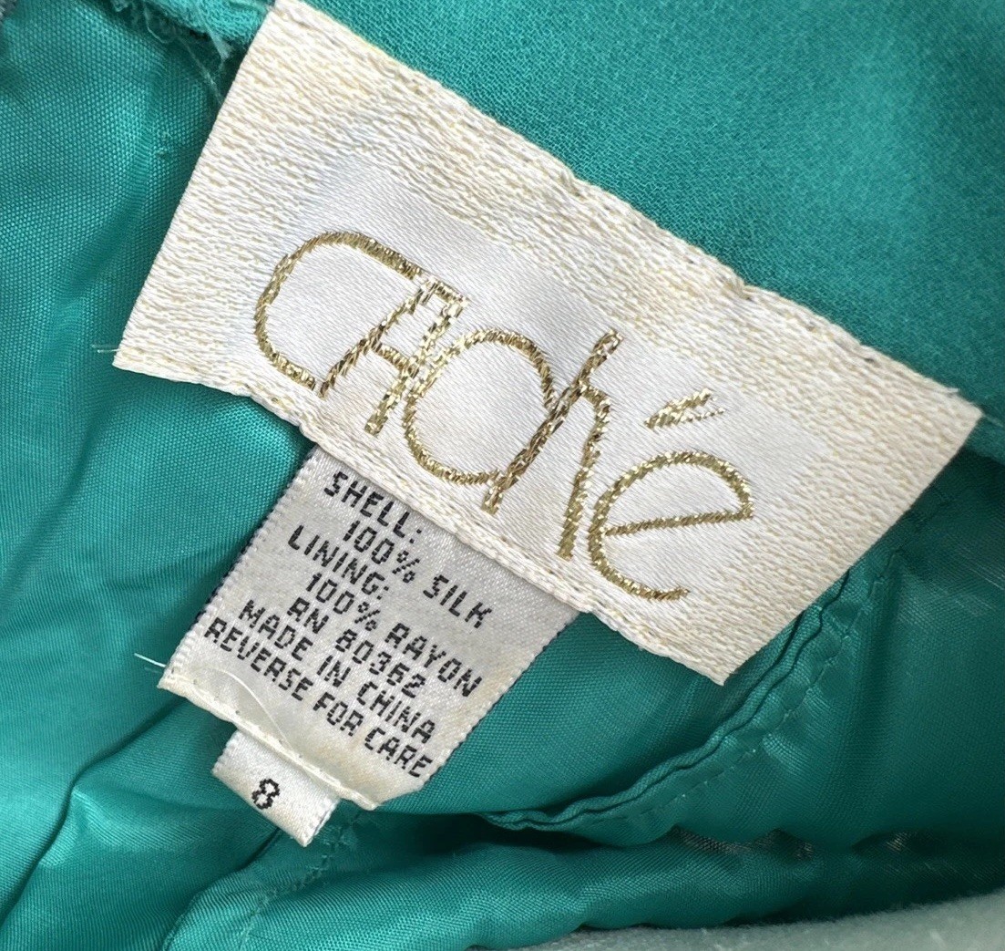 Cache Beaded Sequined Teal Formal Evening Dress Sz 8 Party 90s Y2K Flapper NYE