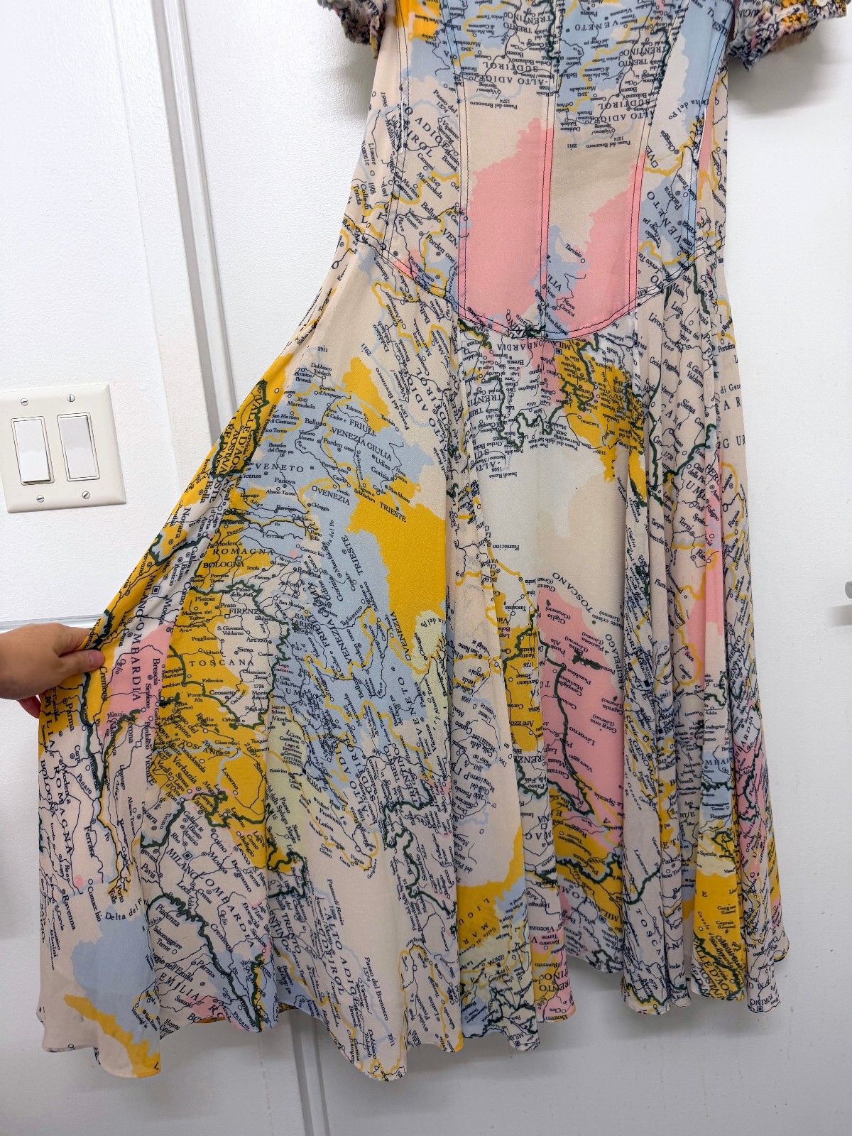 Derek Lam 10 Crosby Map Print Midi Shirt Dress Italy Short Sleeve 4