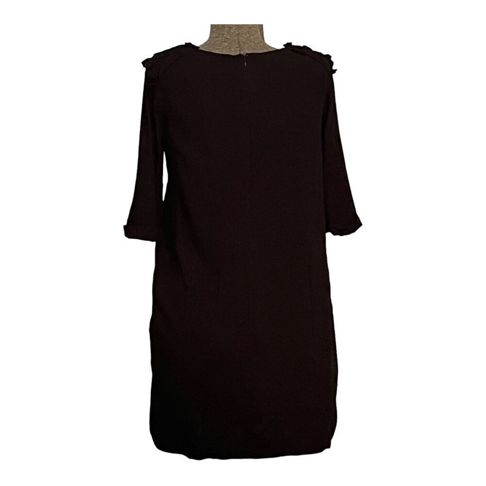 Sfera Shift Dress Womens Small Black Ruffle Shoulder 3/4 Sleeve Pockets Casual
