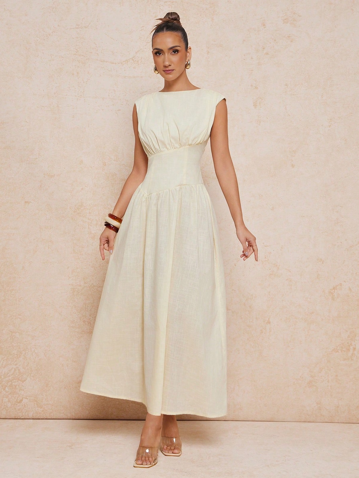 Elegant Light Yellow Wedding Guest Maxi Dress