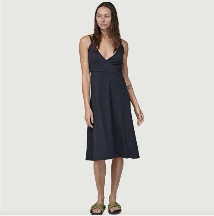 Patagonia Wear With All Comfort Dress Womens Medium Pitch Blue V-Neck Midi