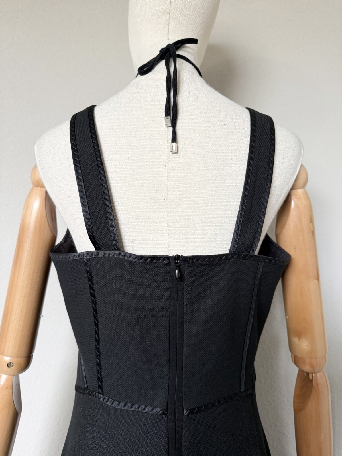 SPORTMAX Max Mara Sz US 12 Black Cotton Silk Trim Halter Pencil Midi Dress