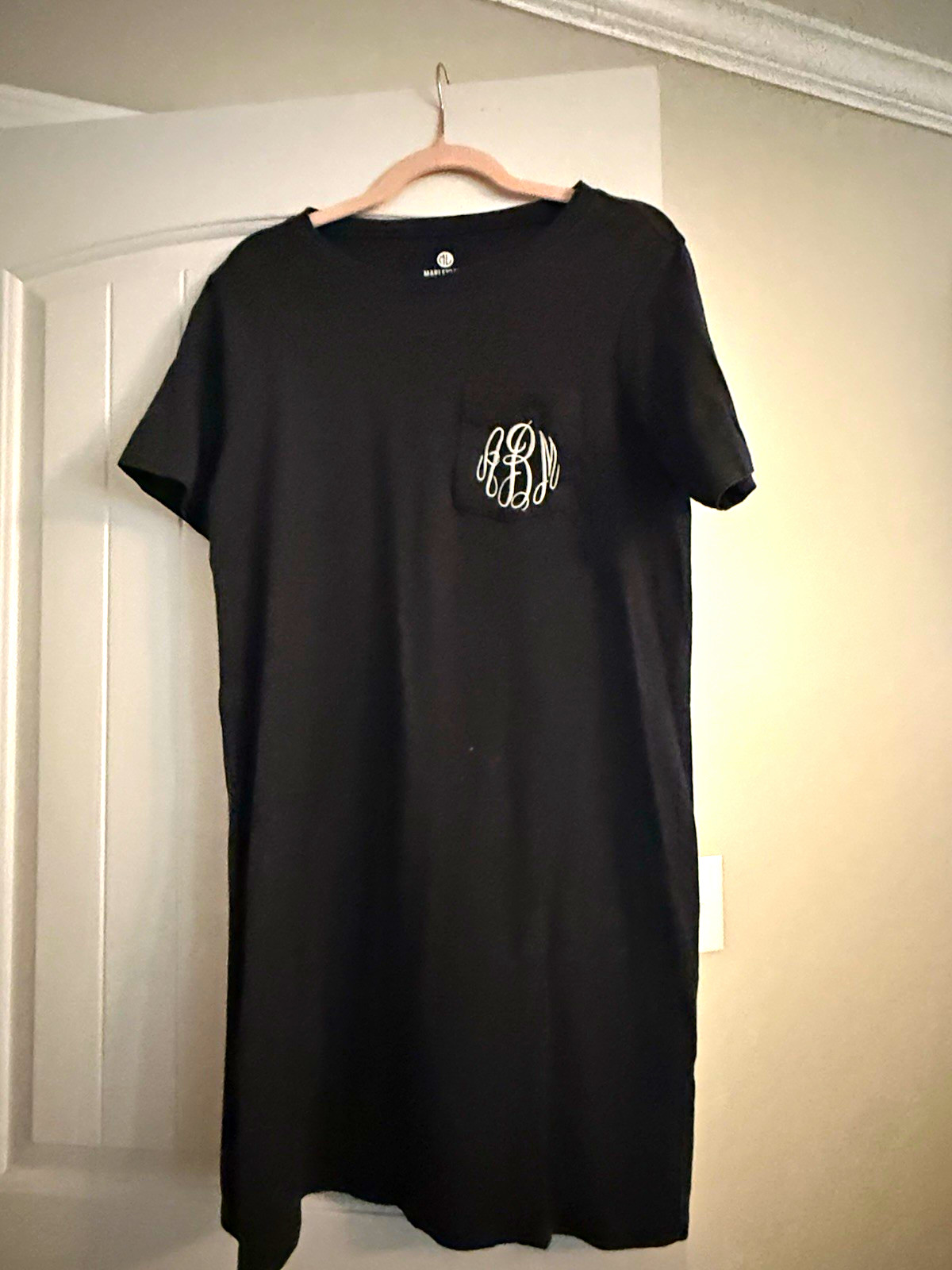Marleylilly Women’s S Black tshirt dress Pocket Monogram size Small “ABM”