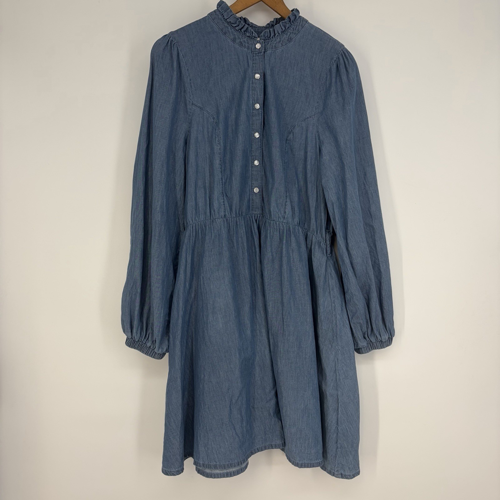 ICHI Studio ICHI Western Cowgirl Dress S 36 Blue Pearl Snaps Ranch Boho Prairie