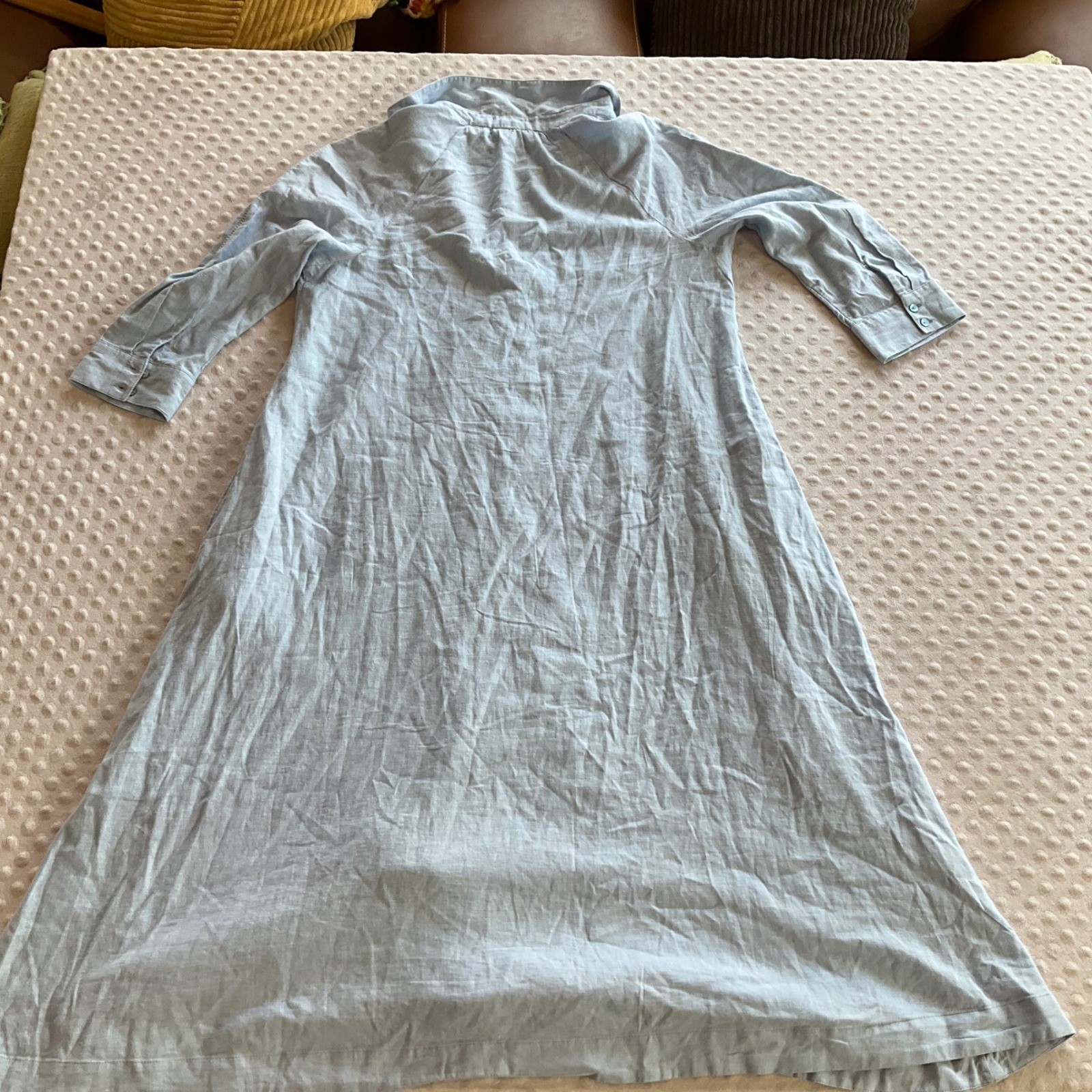 Calypso St. Barth Button Down Dress Women Medium Blue Linen Blend Pintuck Midi