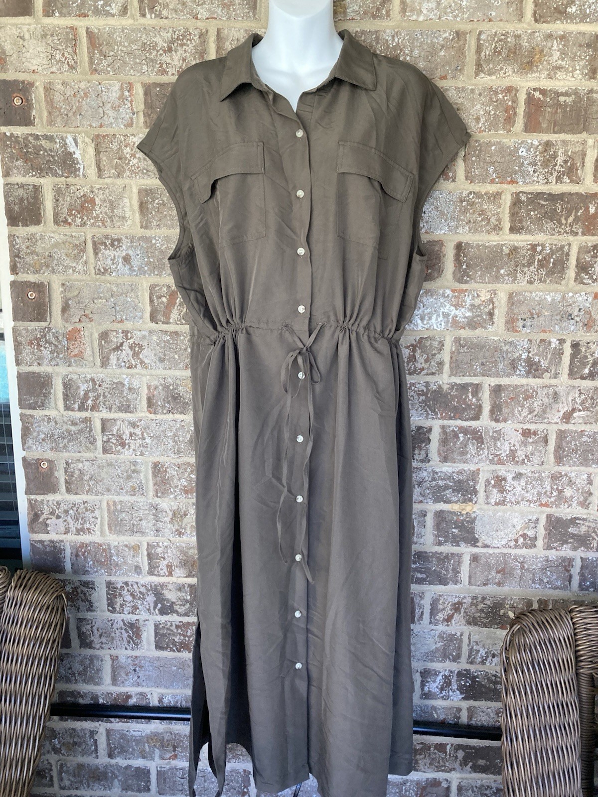 Old Navy Women’s Waist-Defined Utility Midi Green Shirt Dress Size XL NWT
