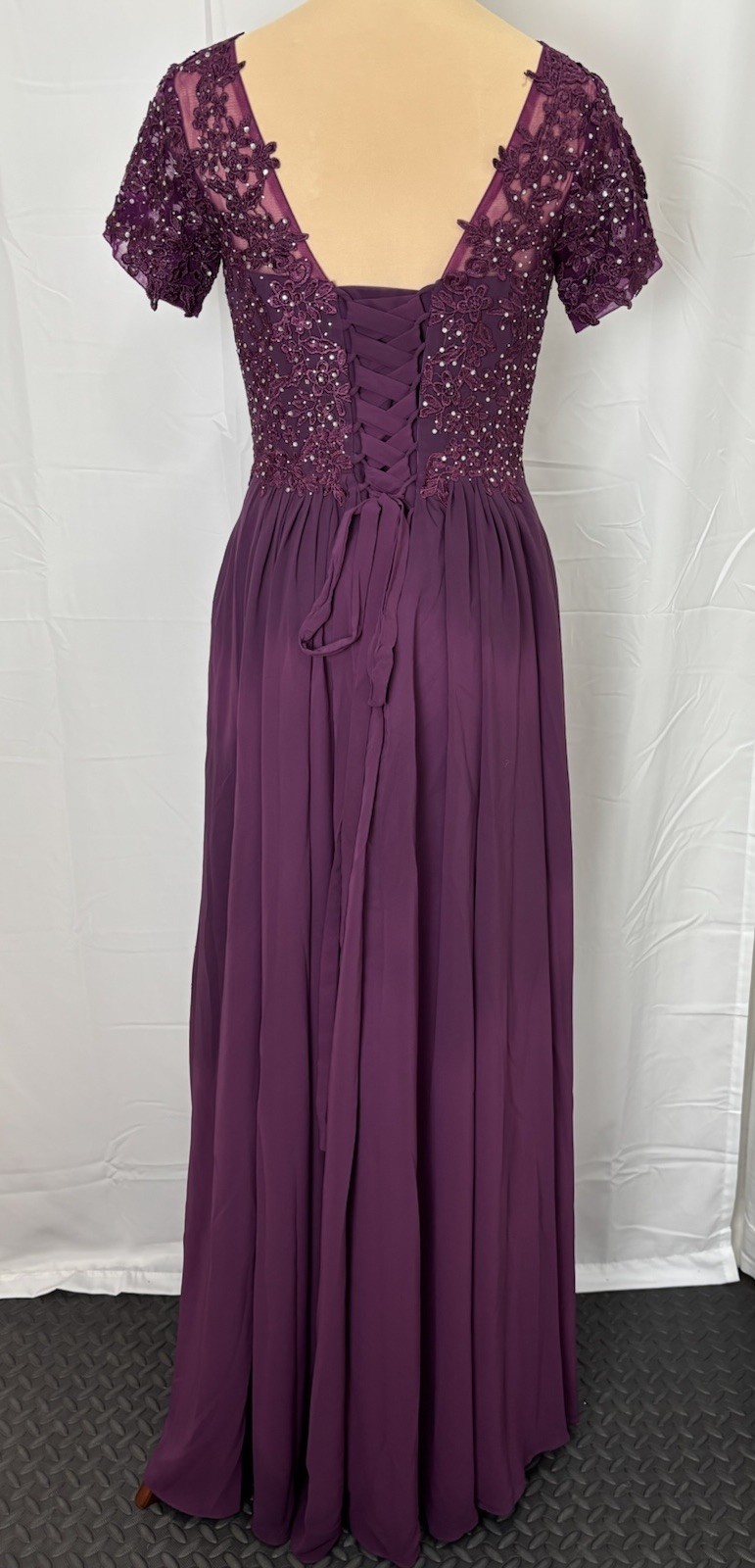 Wedding Guest Short Sleeve Lace Chiffon Formal Dress Sparkly Sz 12