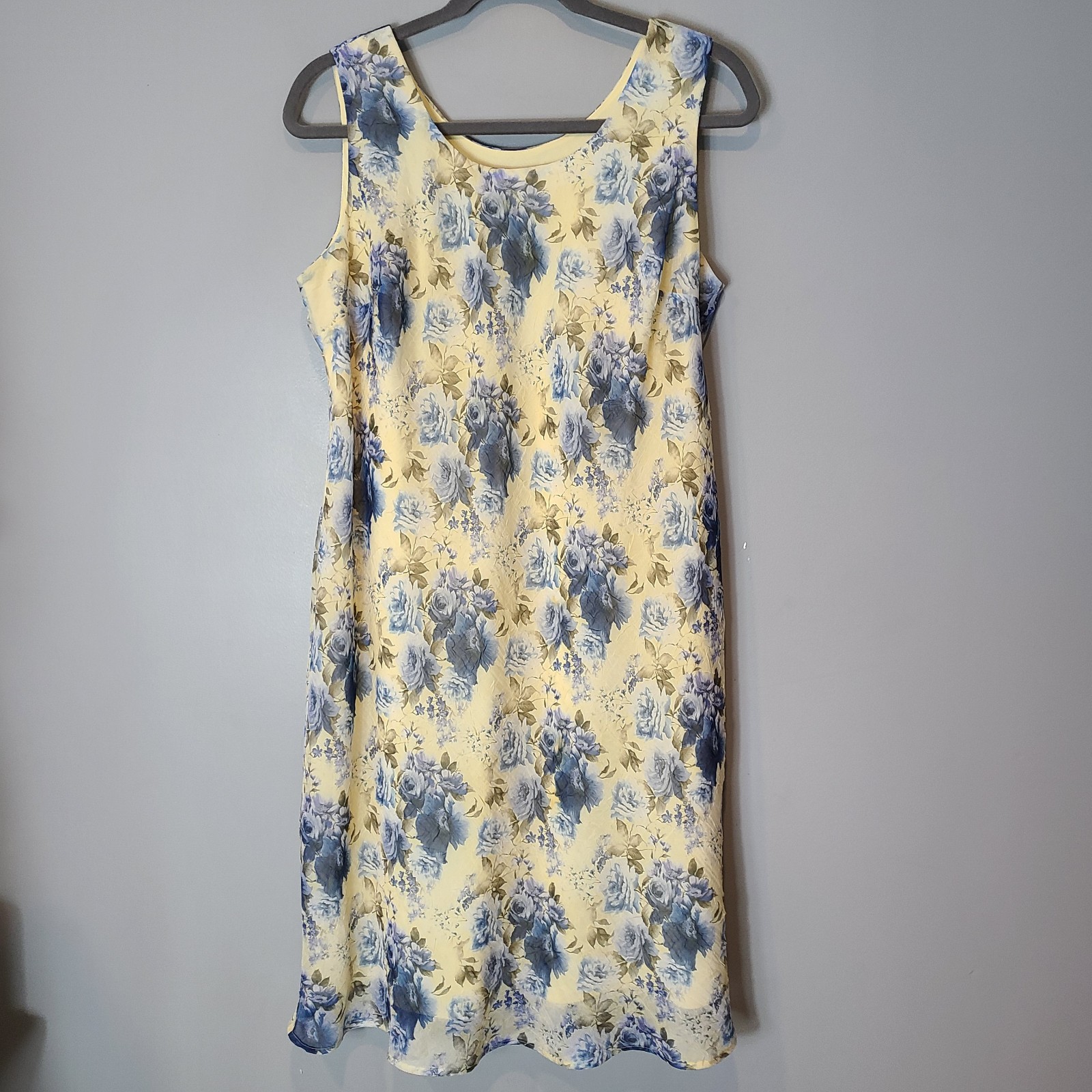 VTG Dressbarn Y2k Butter Yellow Midi Dress Cottage Floral Romantic Grunge 90s
