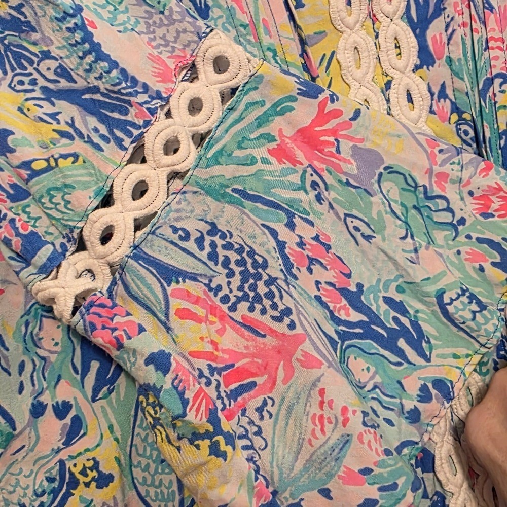 Lilly Pulitzer Floral Lace-Trim Beach Vacation Dress Sz Small