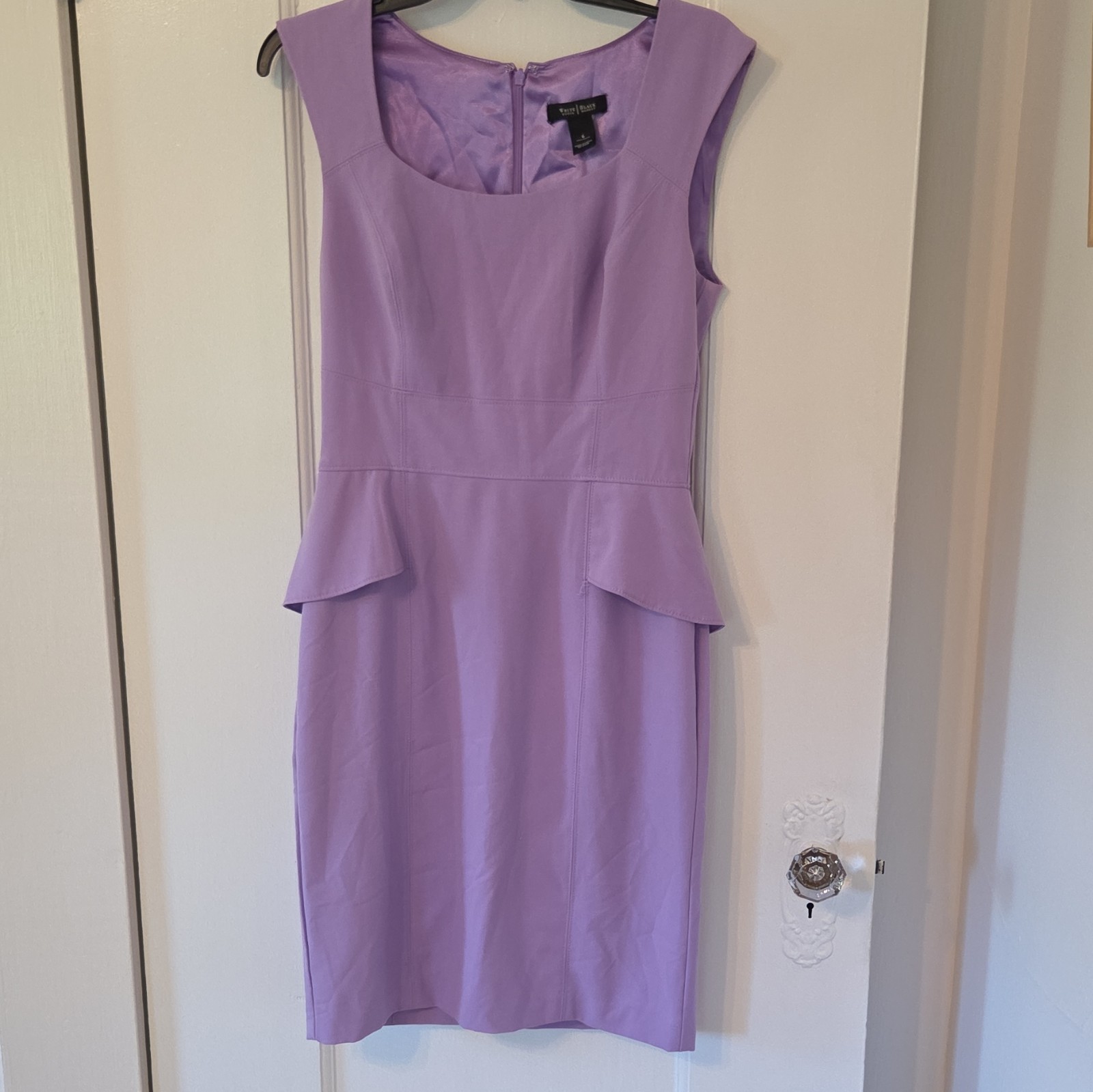 White House Black Market Purple Sheath Dress Square Neck Peplum Knee Size 6
